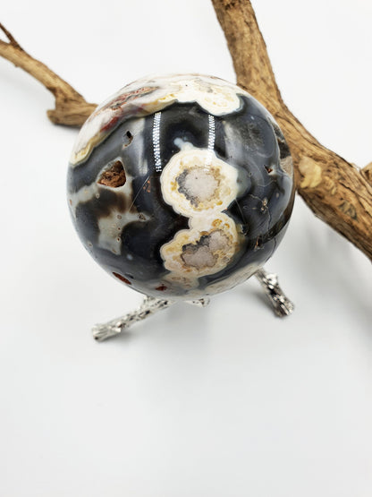 Black Flower Agate Sphere