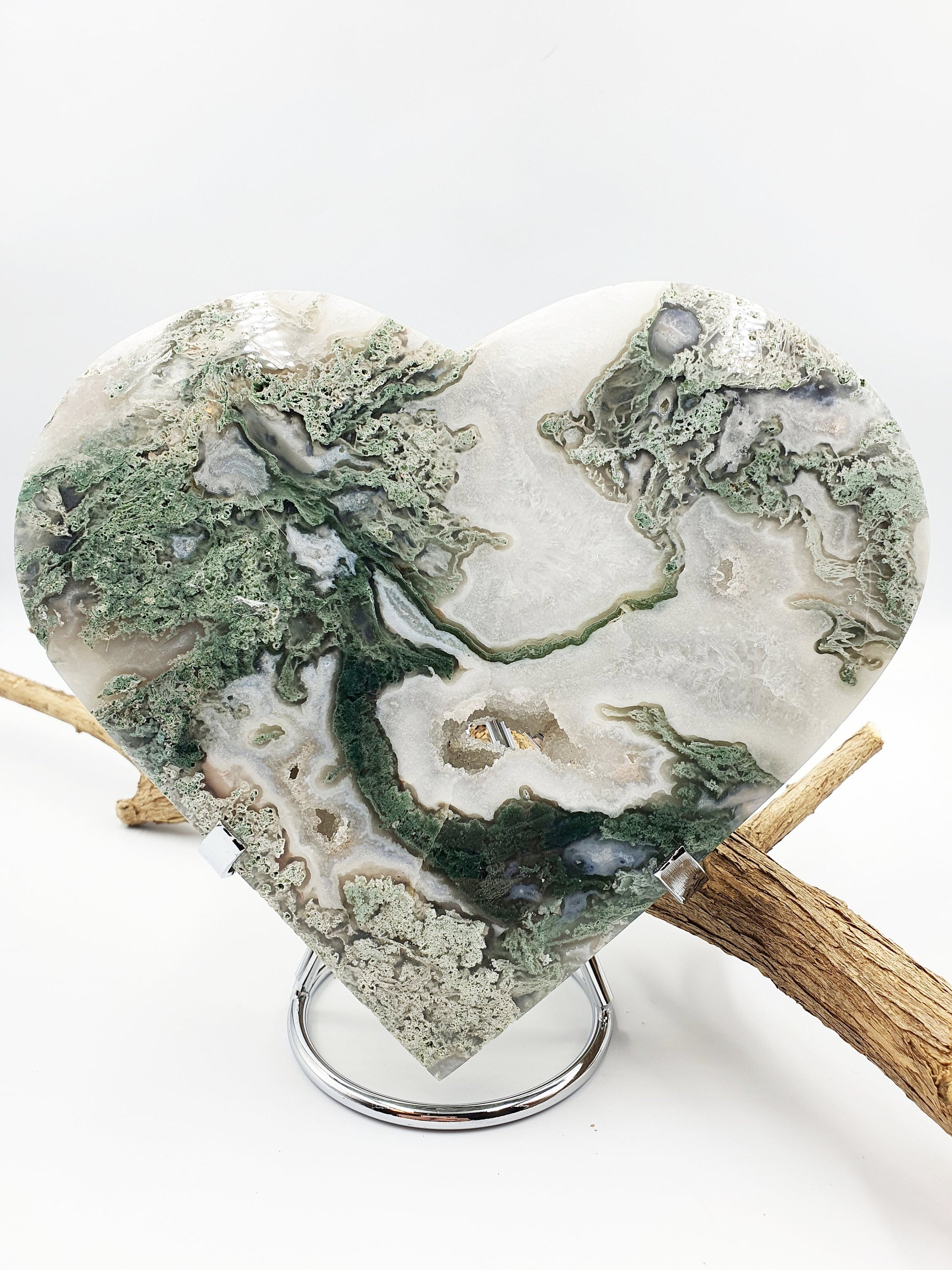 Huge Moss Agate Drusy Puff Heart