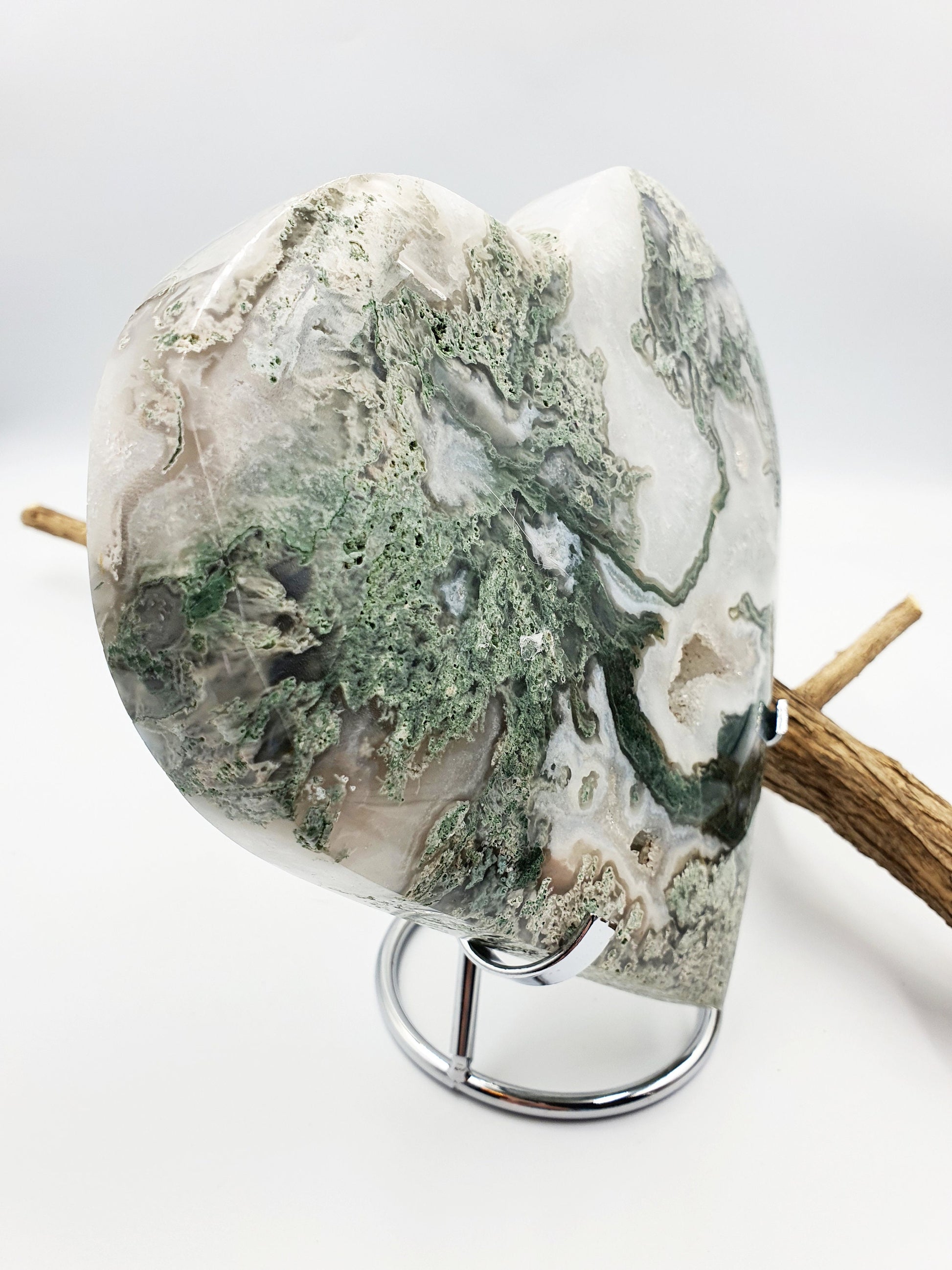 Huge Moss Agate Drusy Puff Heart