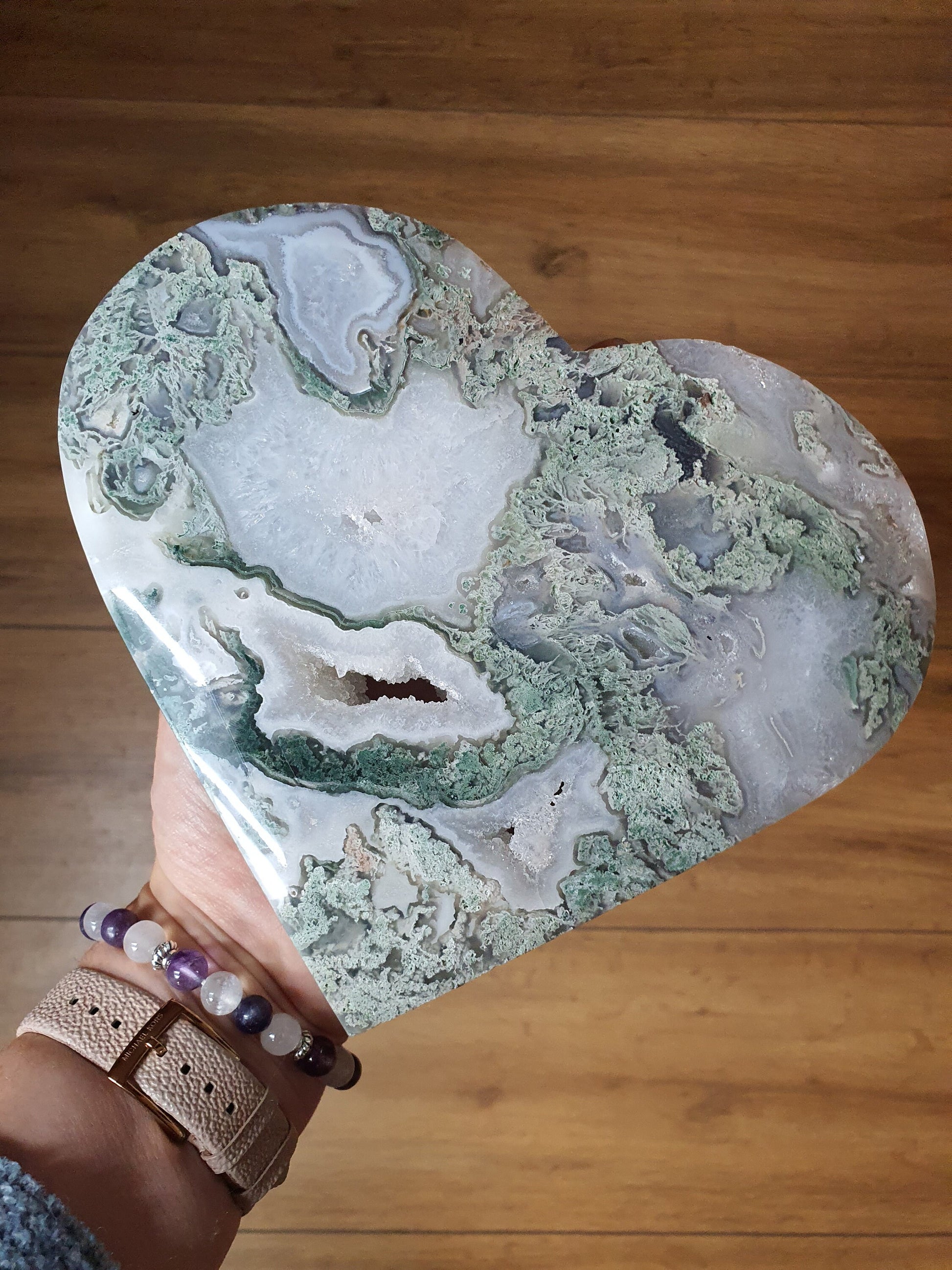 Huge Moss Agate Drusy Puff Heart