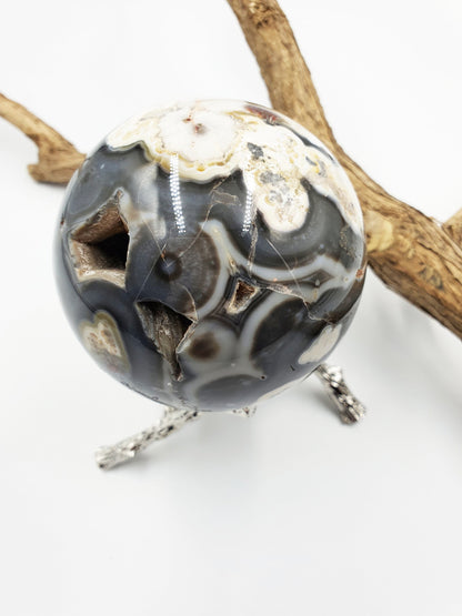 Black Flower Agate Sphere