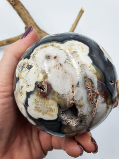 Black Flower Agate Sphere