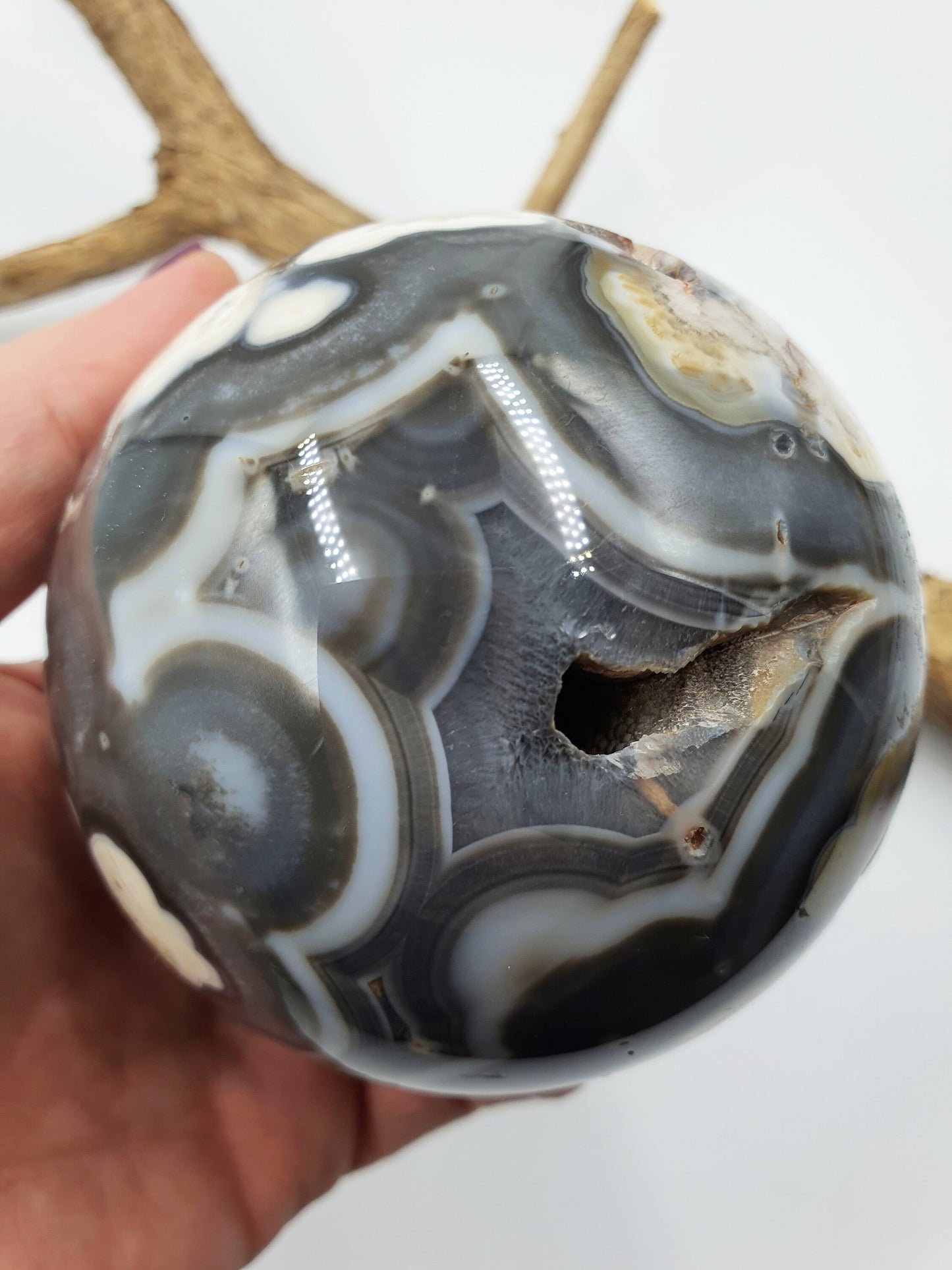 Black Flower Agate Sphere