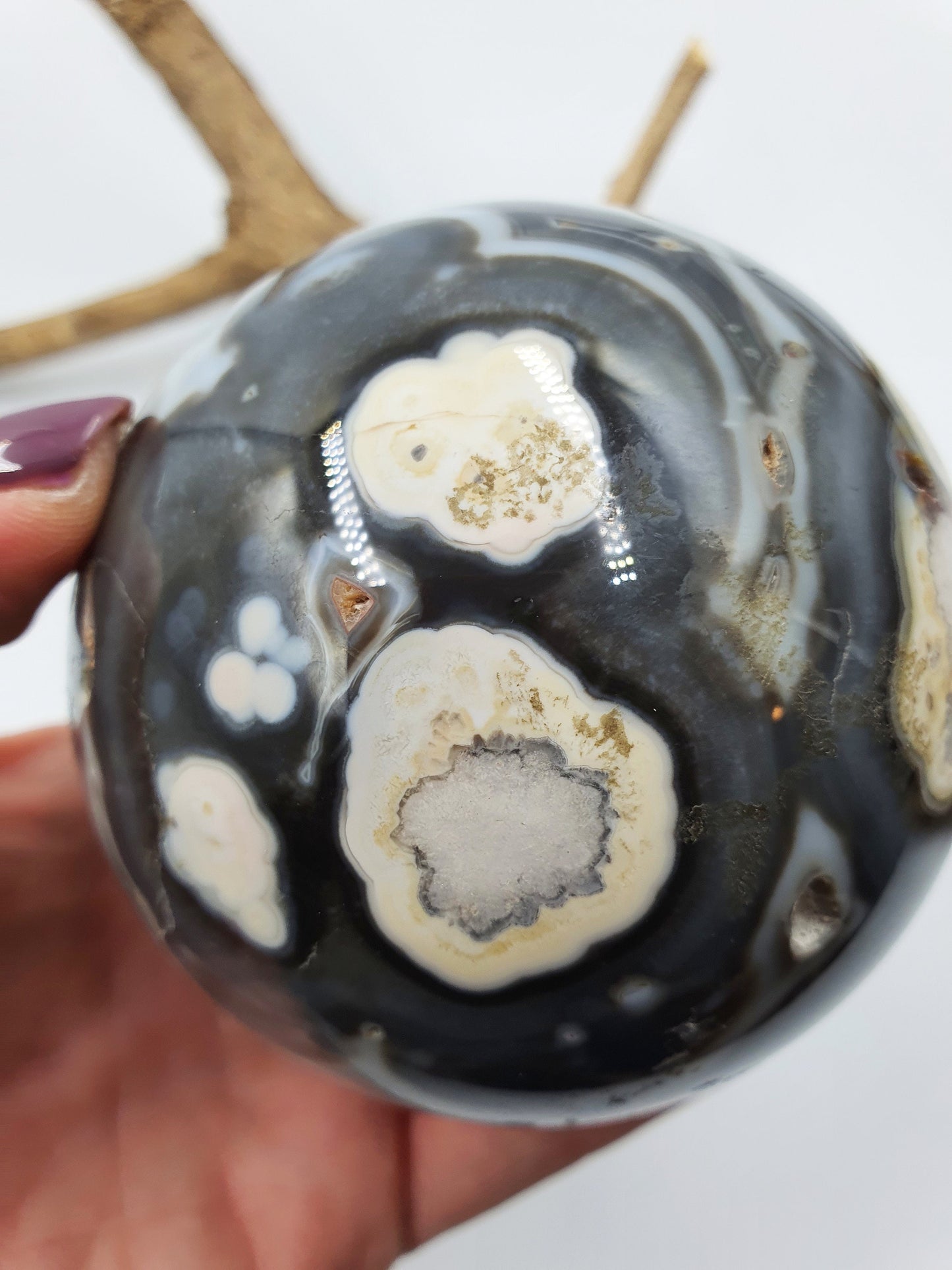 Black Flower Agate Sphere