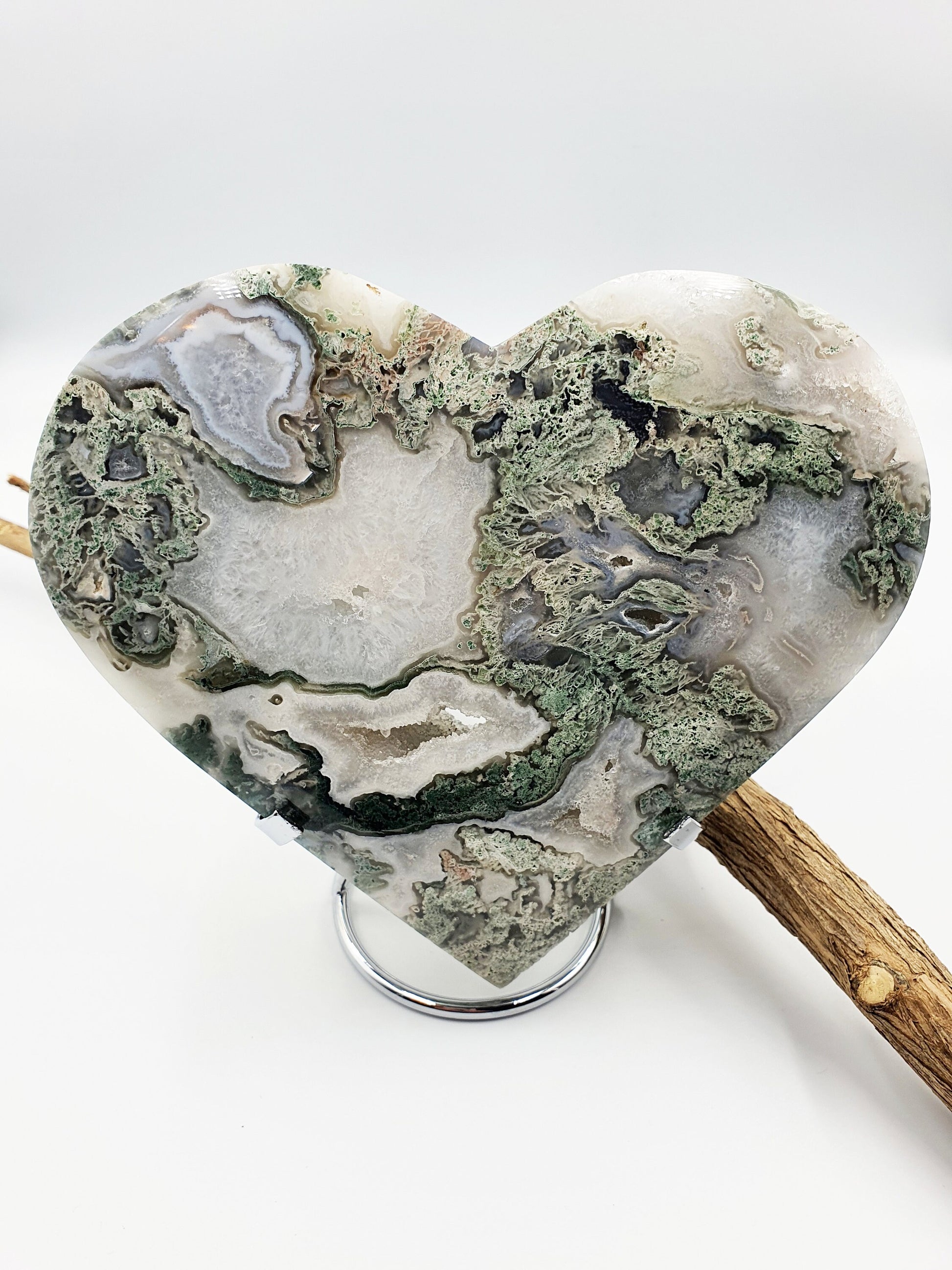 Huge Moss Agate Drusy Puff Heart