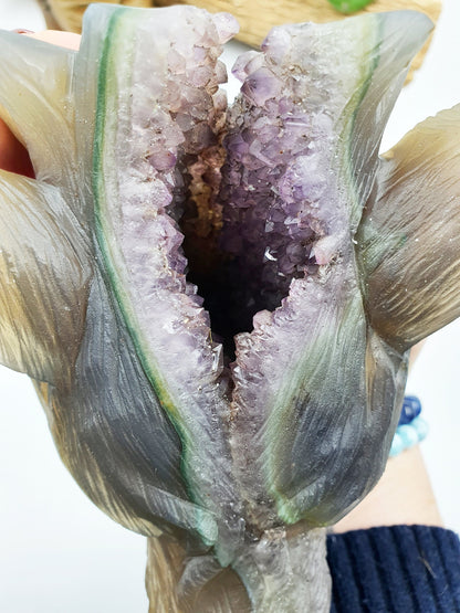 Unique Large Drusy Amethyst Agate Wolf Head