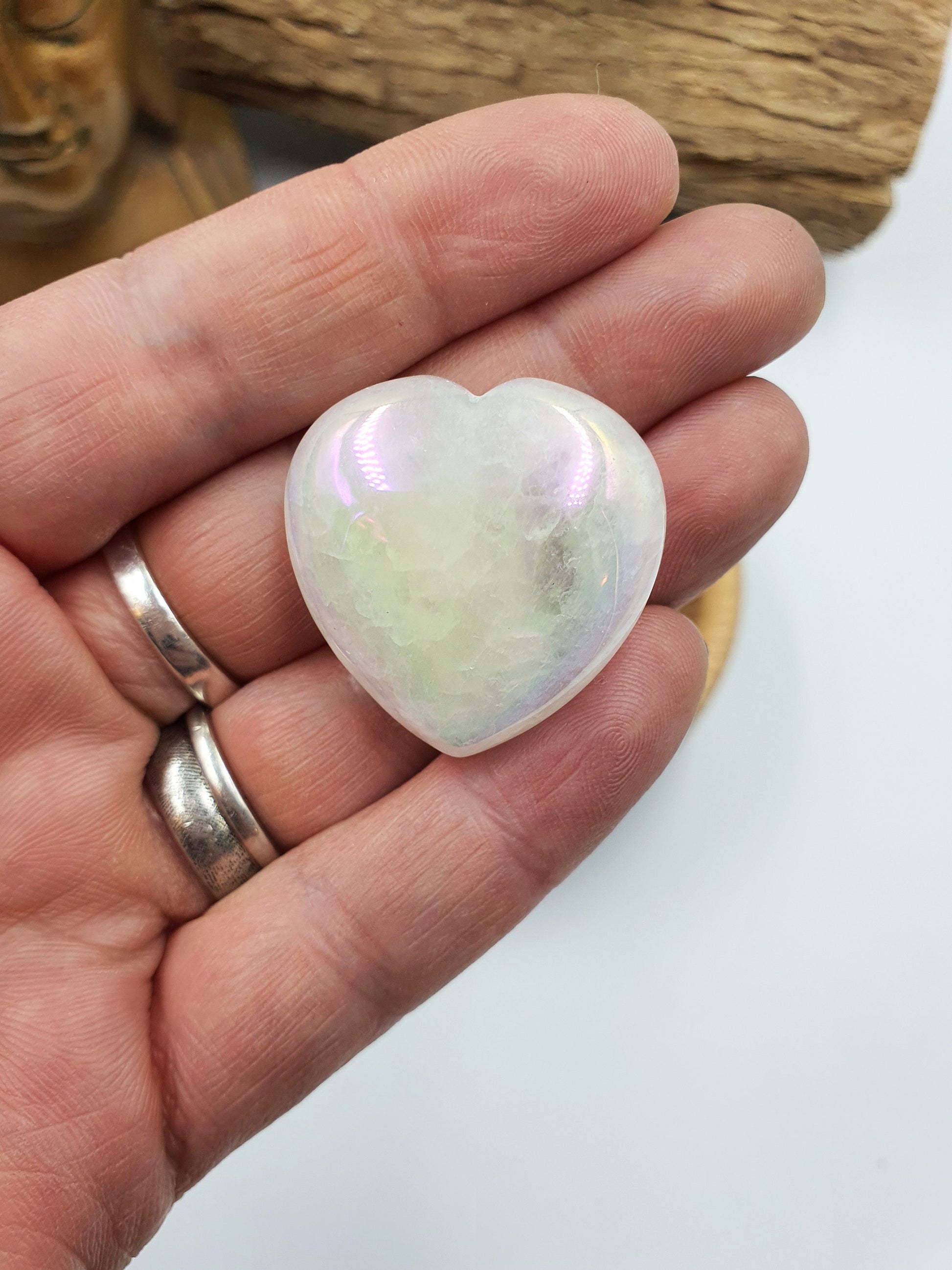 Angel Aura Clear Quartz Puff Heart - 30mm