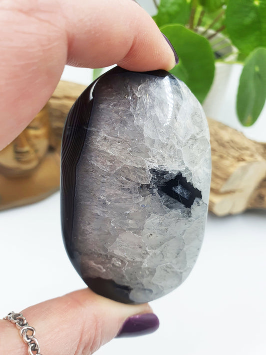 Black Banded Agate Drusy Palm