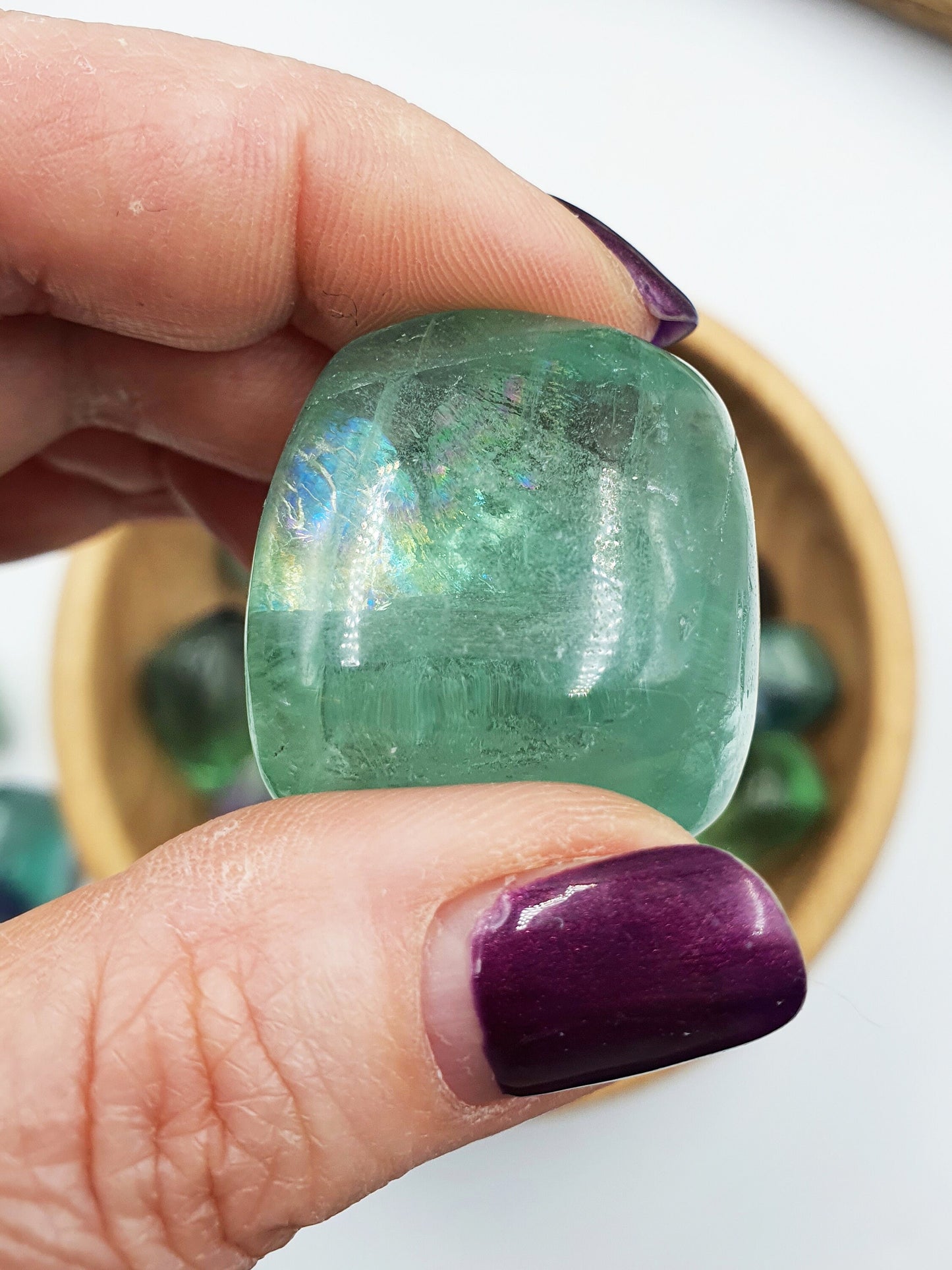 Fluorite Tumbles / Green Fluorite Tumble Stone / Fluorite Pocket Crystal / Rainbow Fluorite Stones / Rainbow Crystal / Crystal Gift