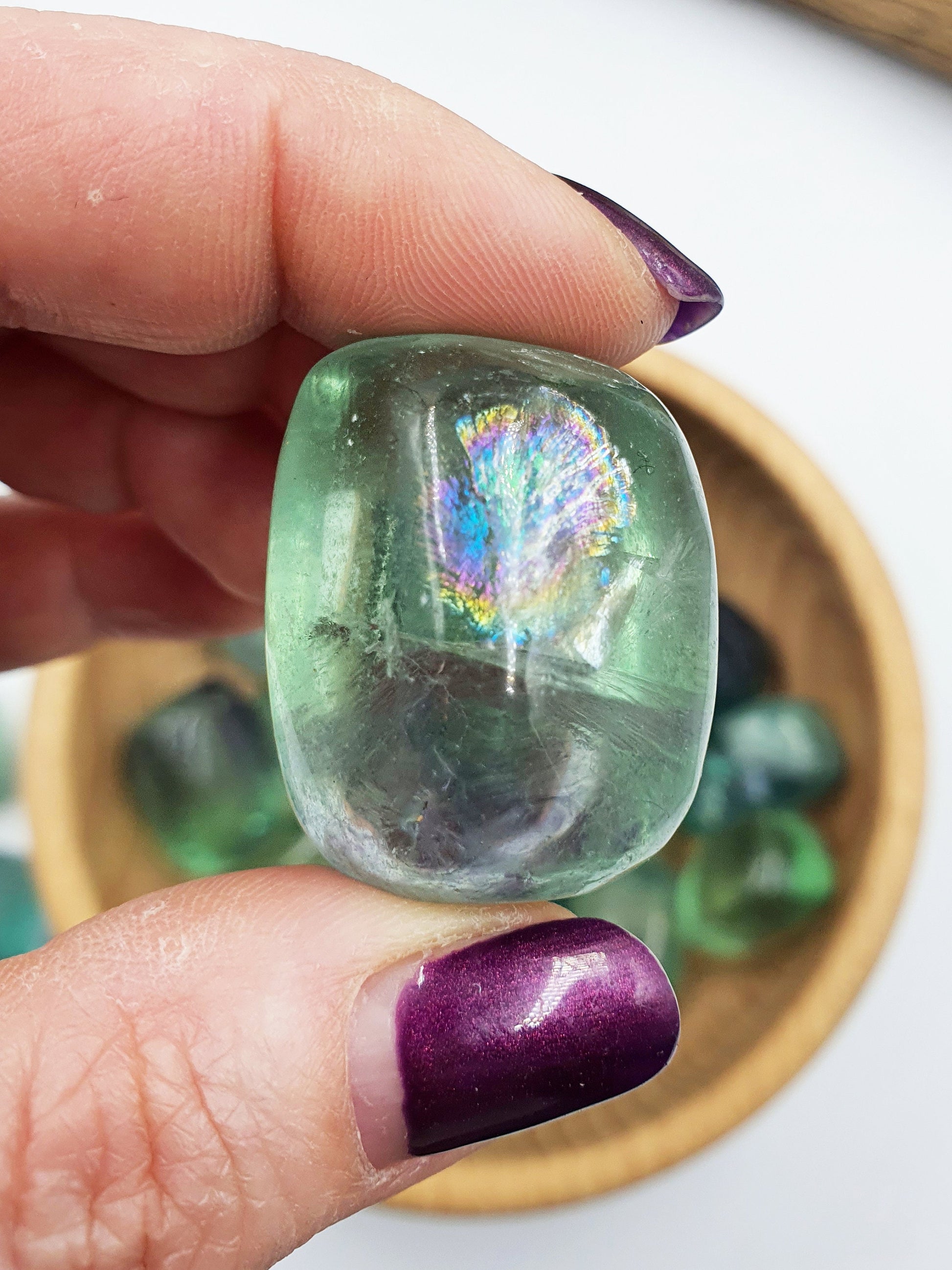 Fluorite Tumbles / Green Fluorite Tumble Stone / Fluorite Pocket Crystal / Rainbow Fluorite Stones / Rainbow Crystal / Crystal Gift