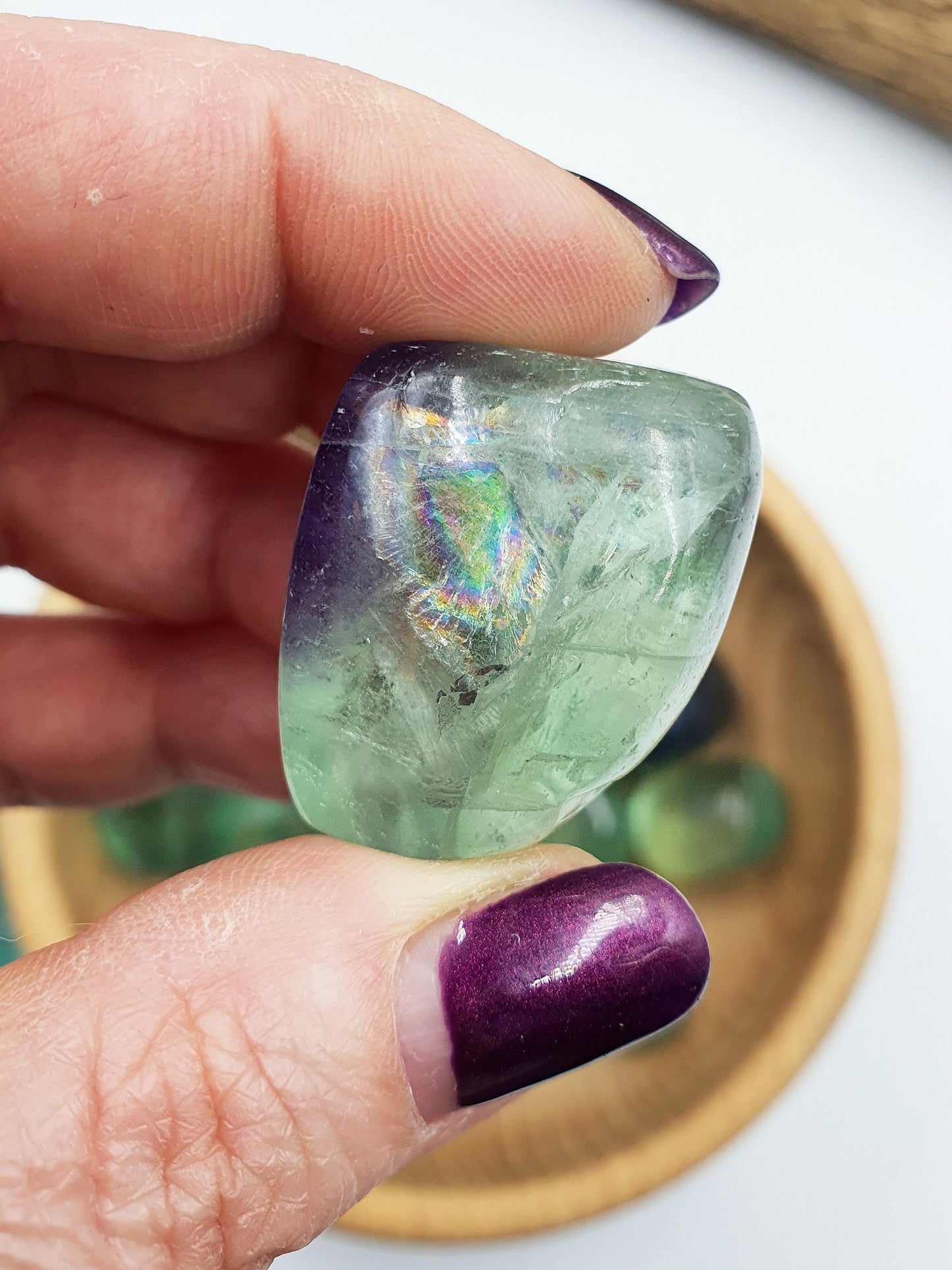 Fluorite Tumbles / Green Fluorite Tumble Stone / Fluorite Pocket Crystal / Rainbow Fluorite Stones / Rainbow Crystal / Crystal Gift