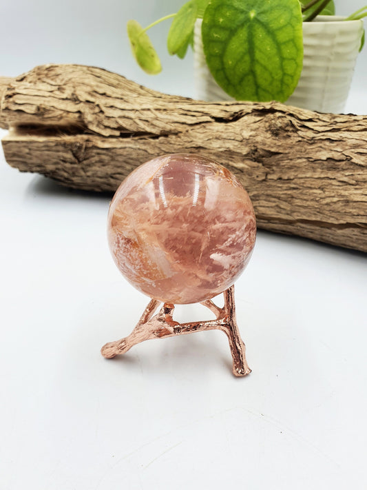 Rare Rose Quartz Sphere with garden and strong starlight