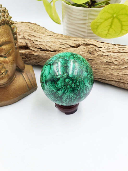 Malachite Sphere with feather patterns