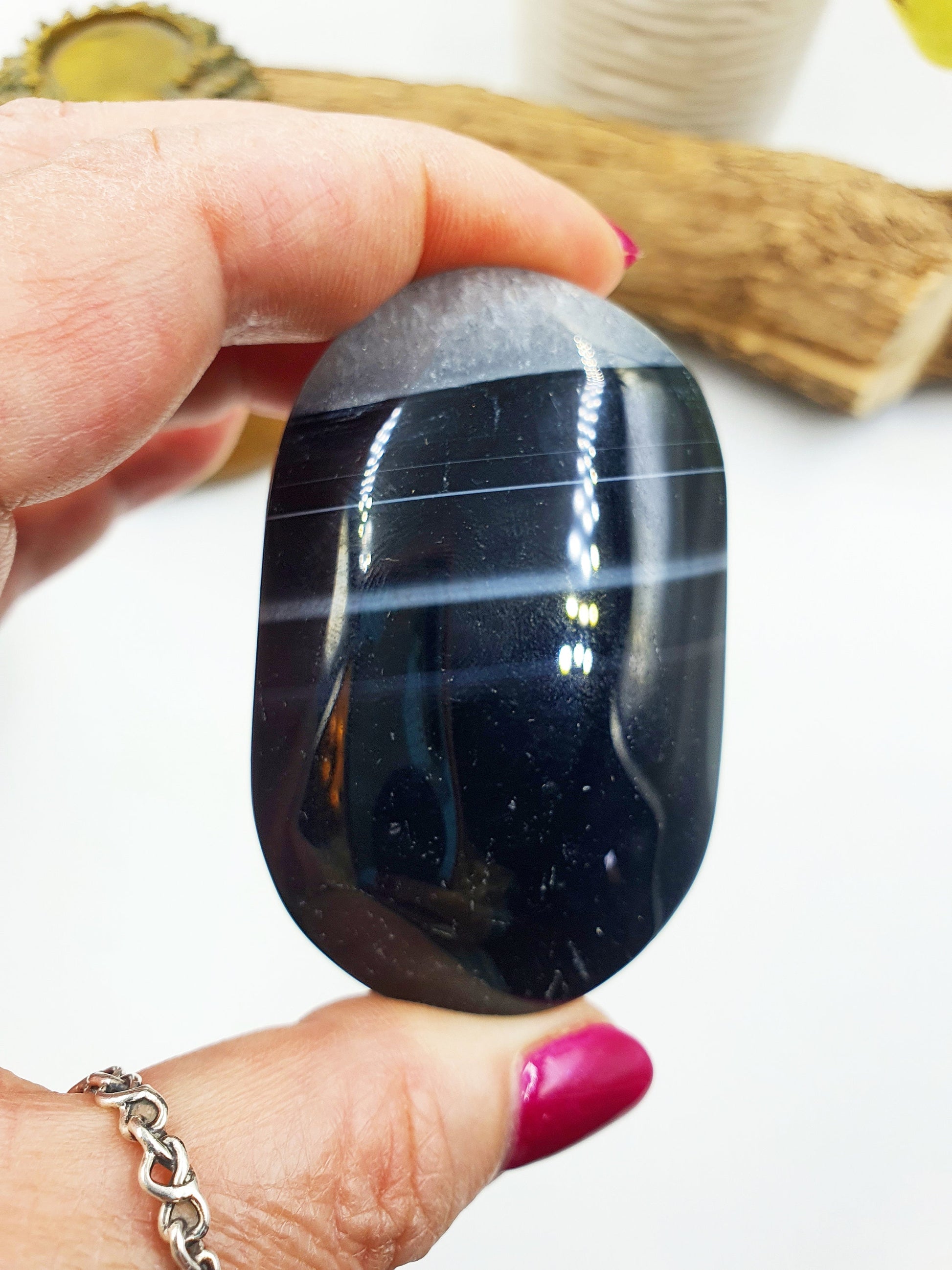 Large Black Banded Agate Drusy Palm