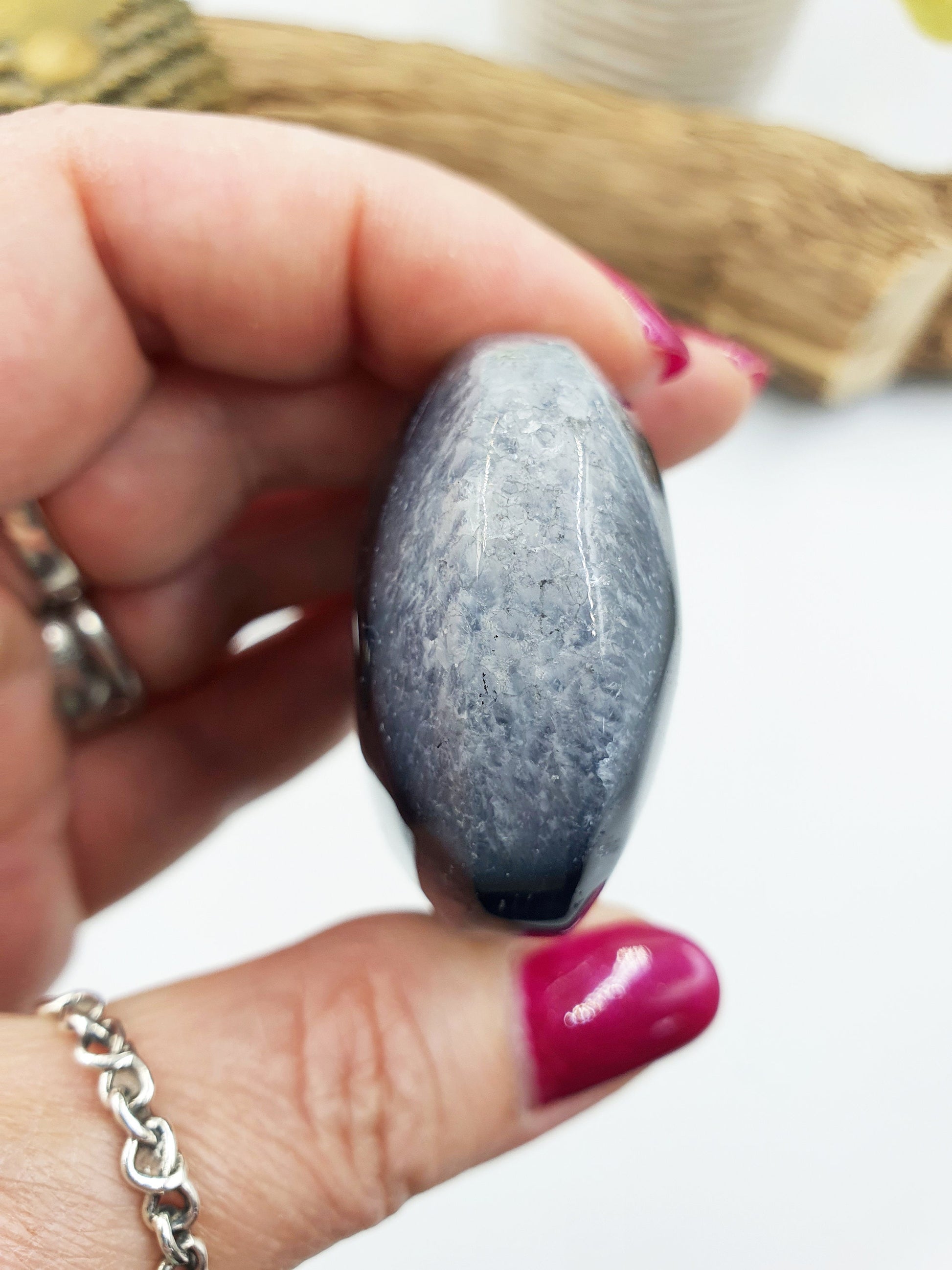 Large Black Banded Agate Drusy Palm