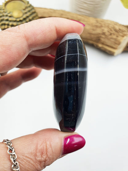 Large Black Banded Agate Drusy Palm