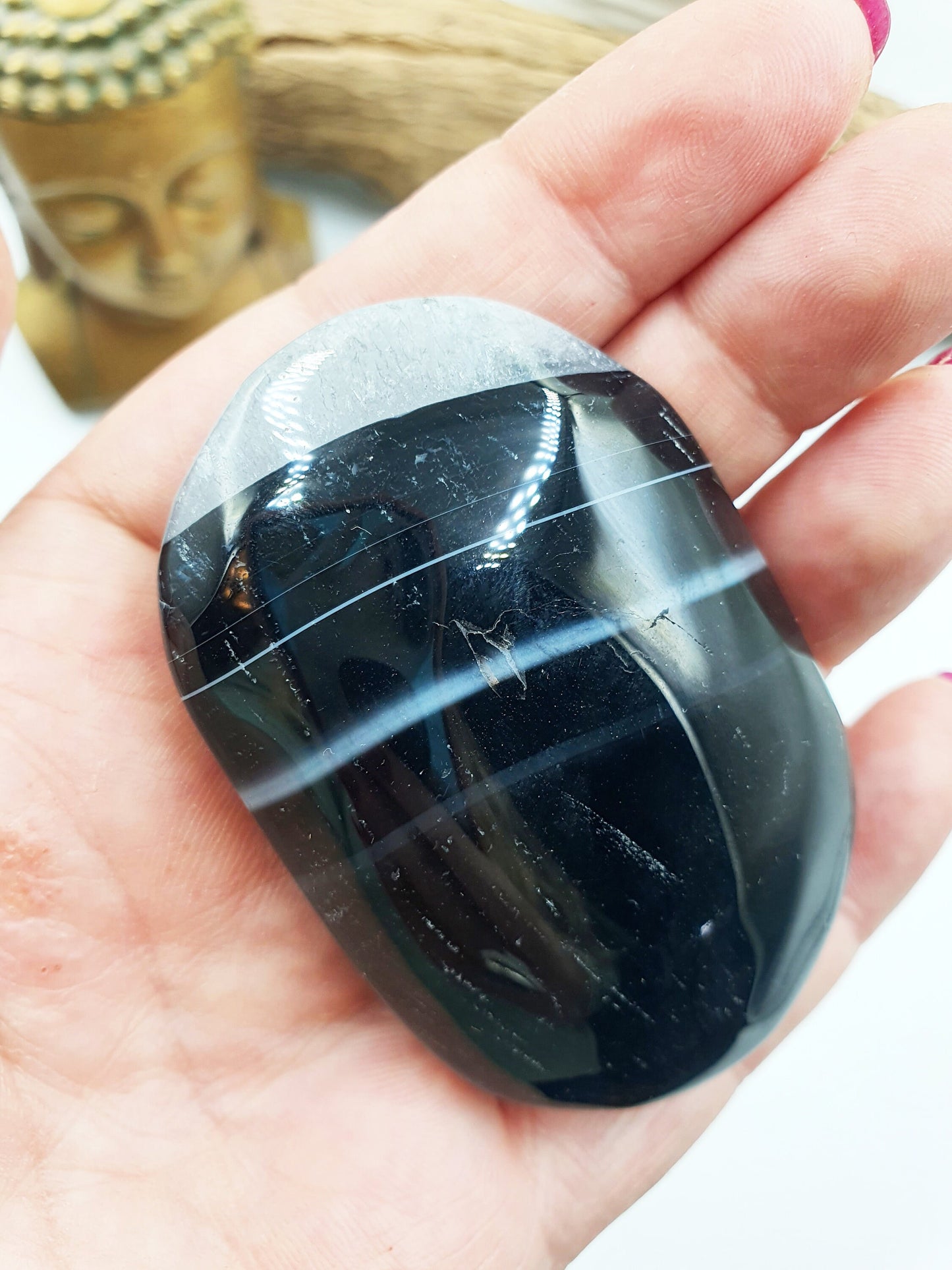 Large Black Banded Agate Drusy Palm