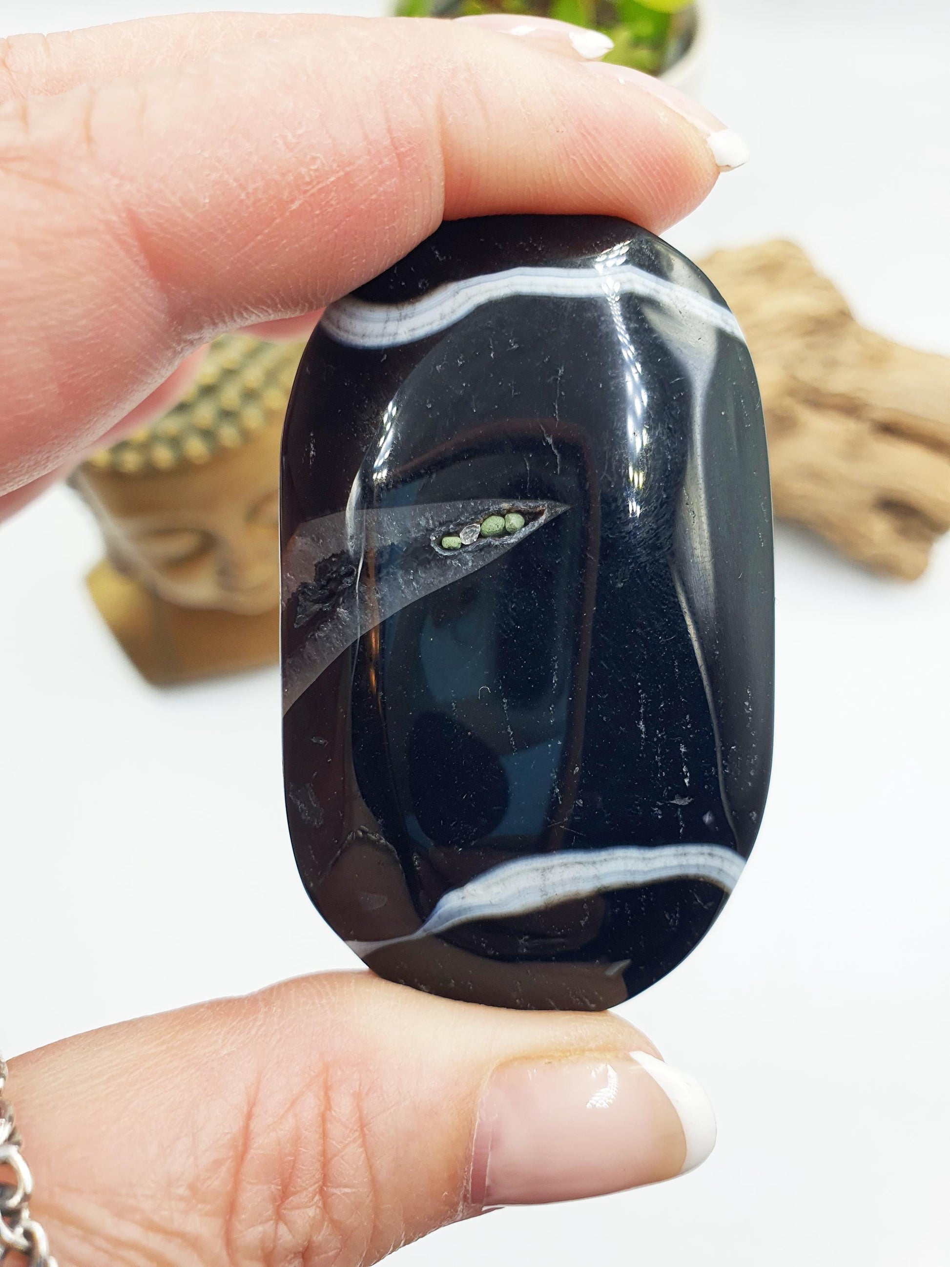 Large Black Banded Agate Drusy Palm