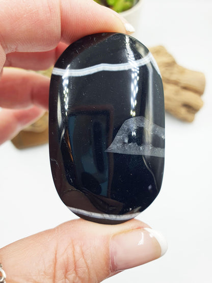 Large Black Banded Agate Drusy Palm