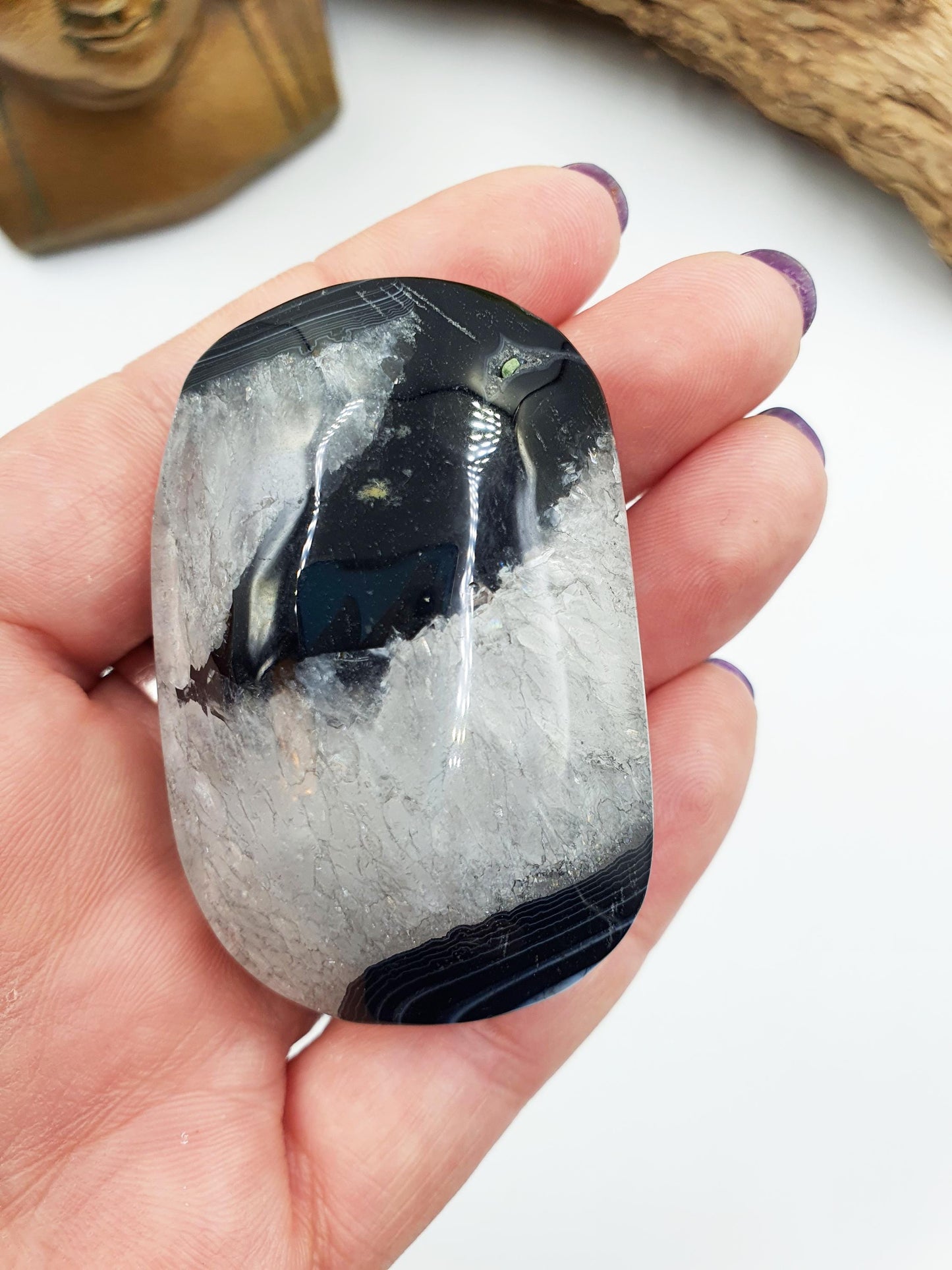 Black Banded Agate Drusy Palm