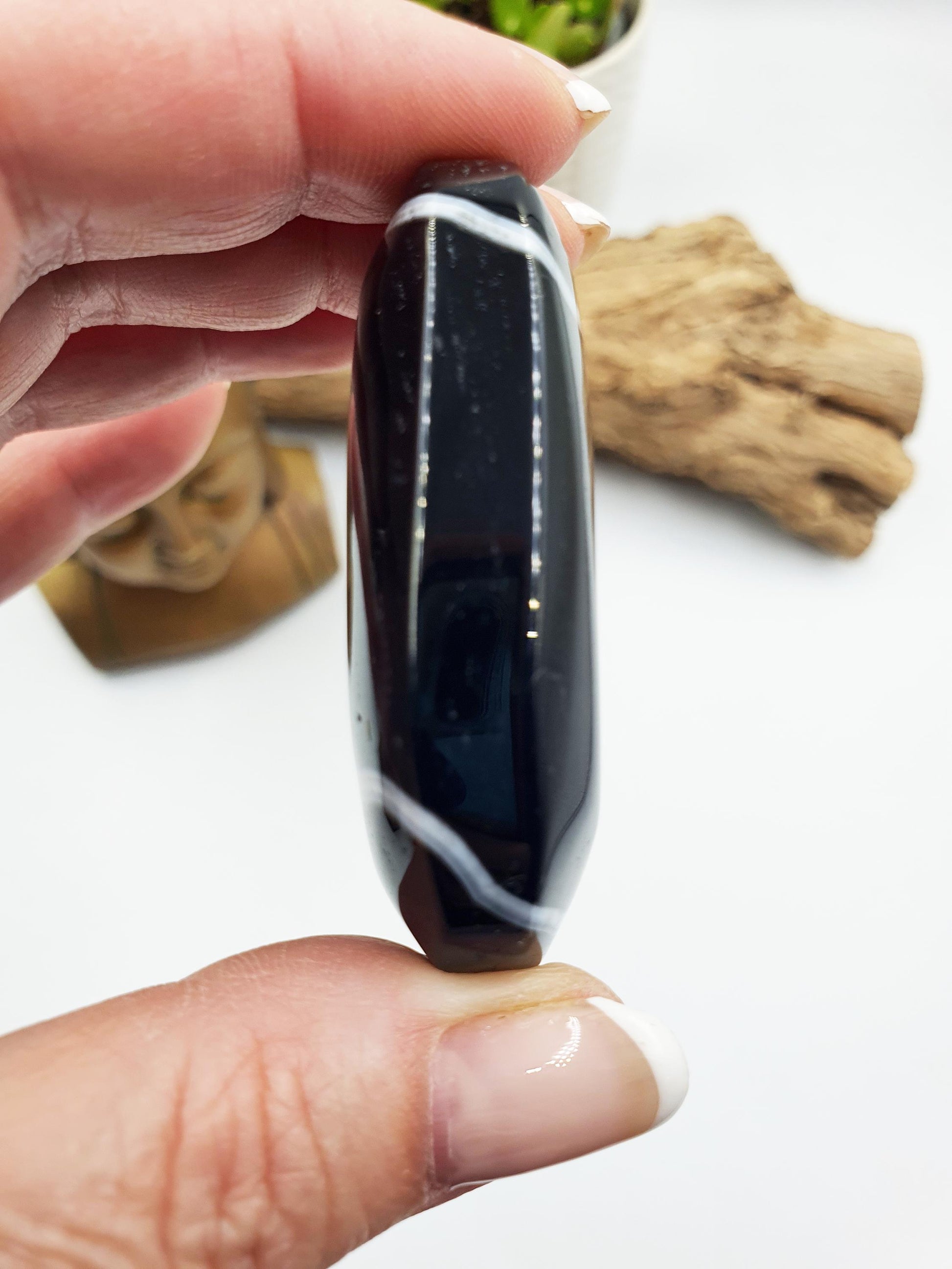 Large Black Banded Agate Drusy Palm