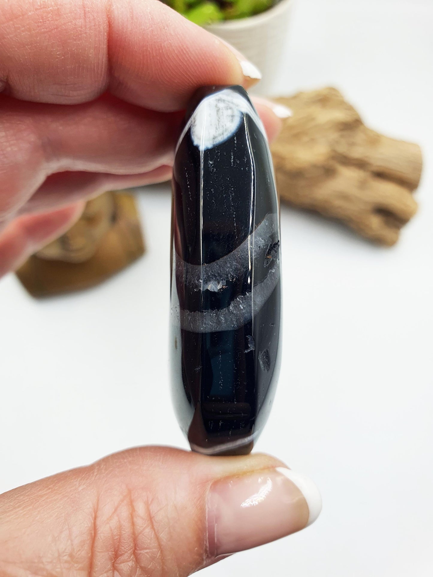 Large Black Banded Agate Drusy Palm