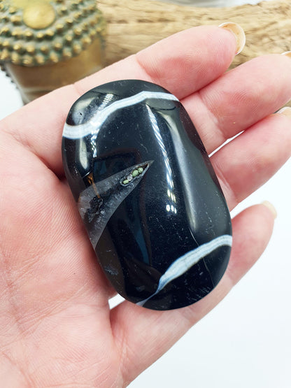 Large Black Banded Agate Drusy Palm