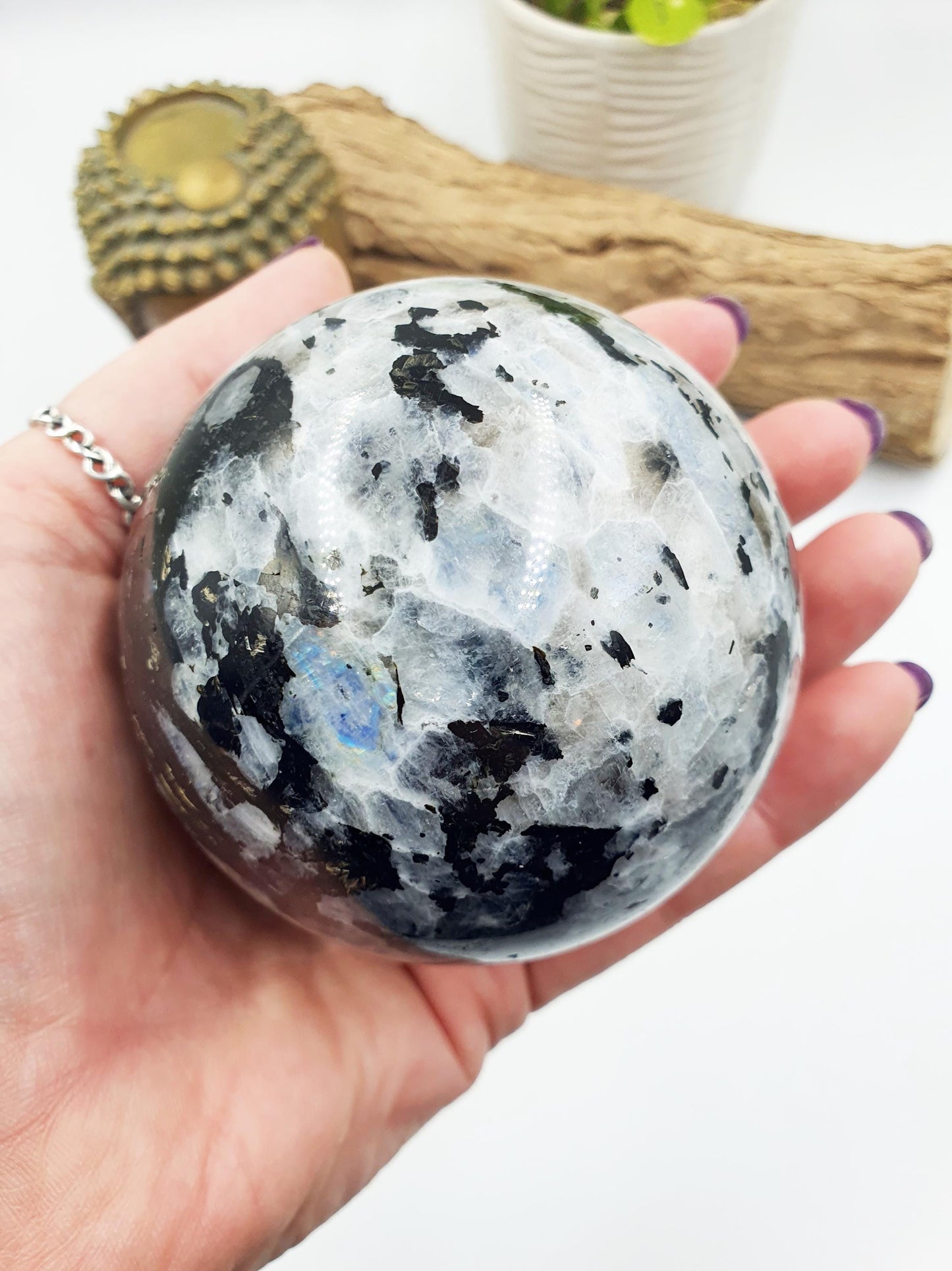 Flashy Large Rainbow Moonstone Sphere