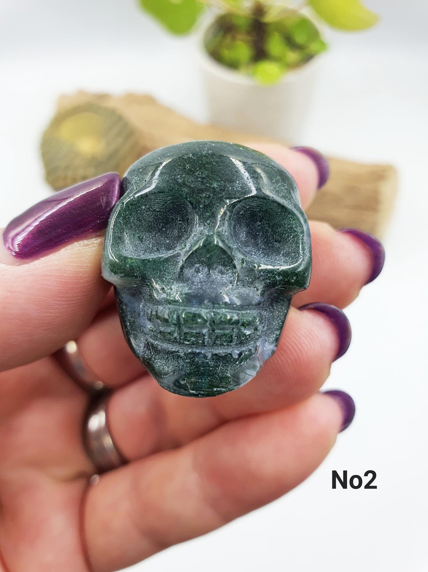 Moss Agate Crystal Skull