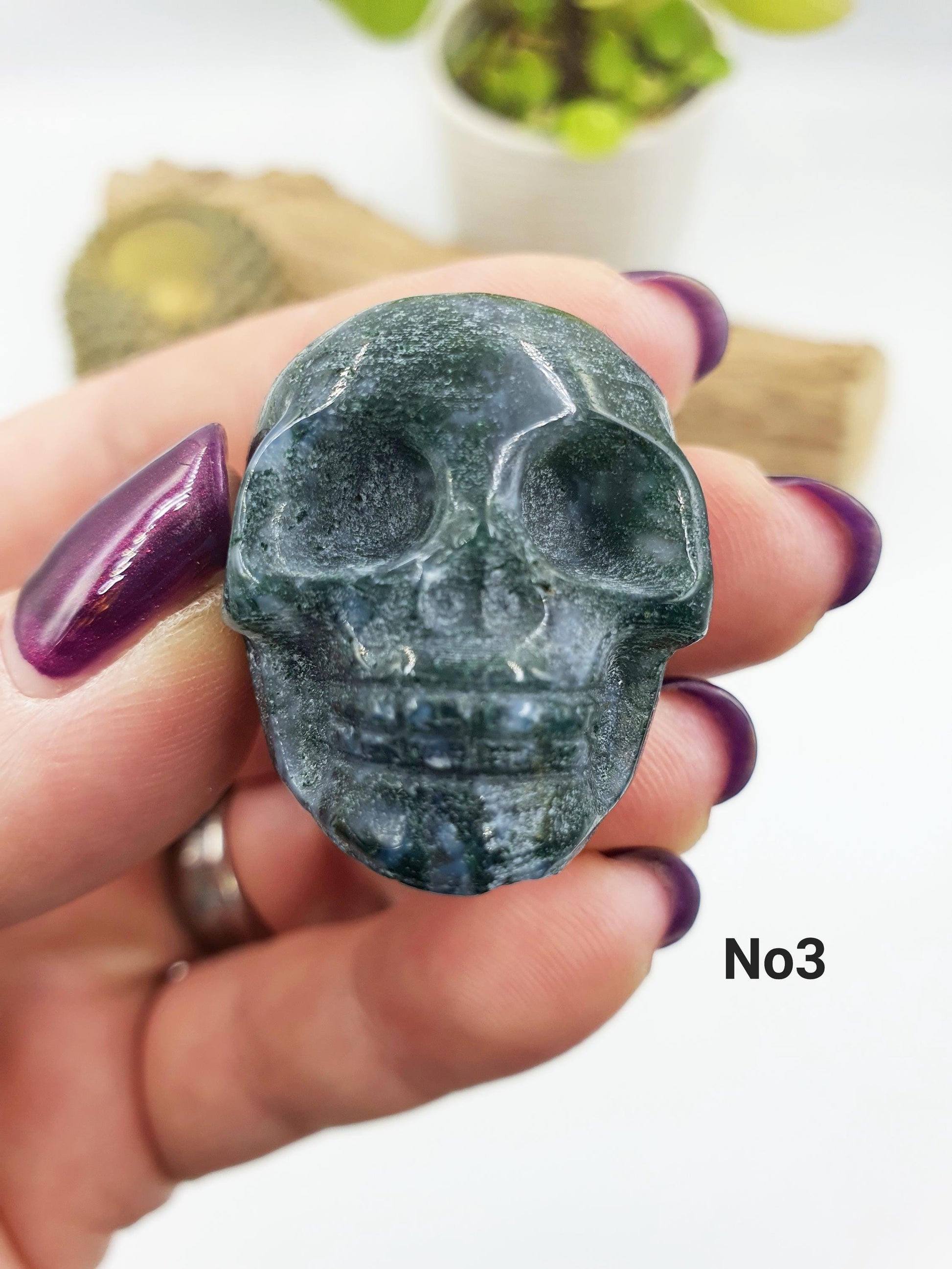 Moss Agate Crystal Skull