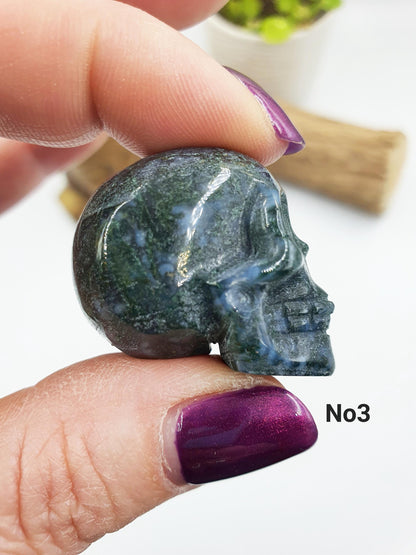 Moss Agate Crystal Skull