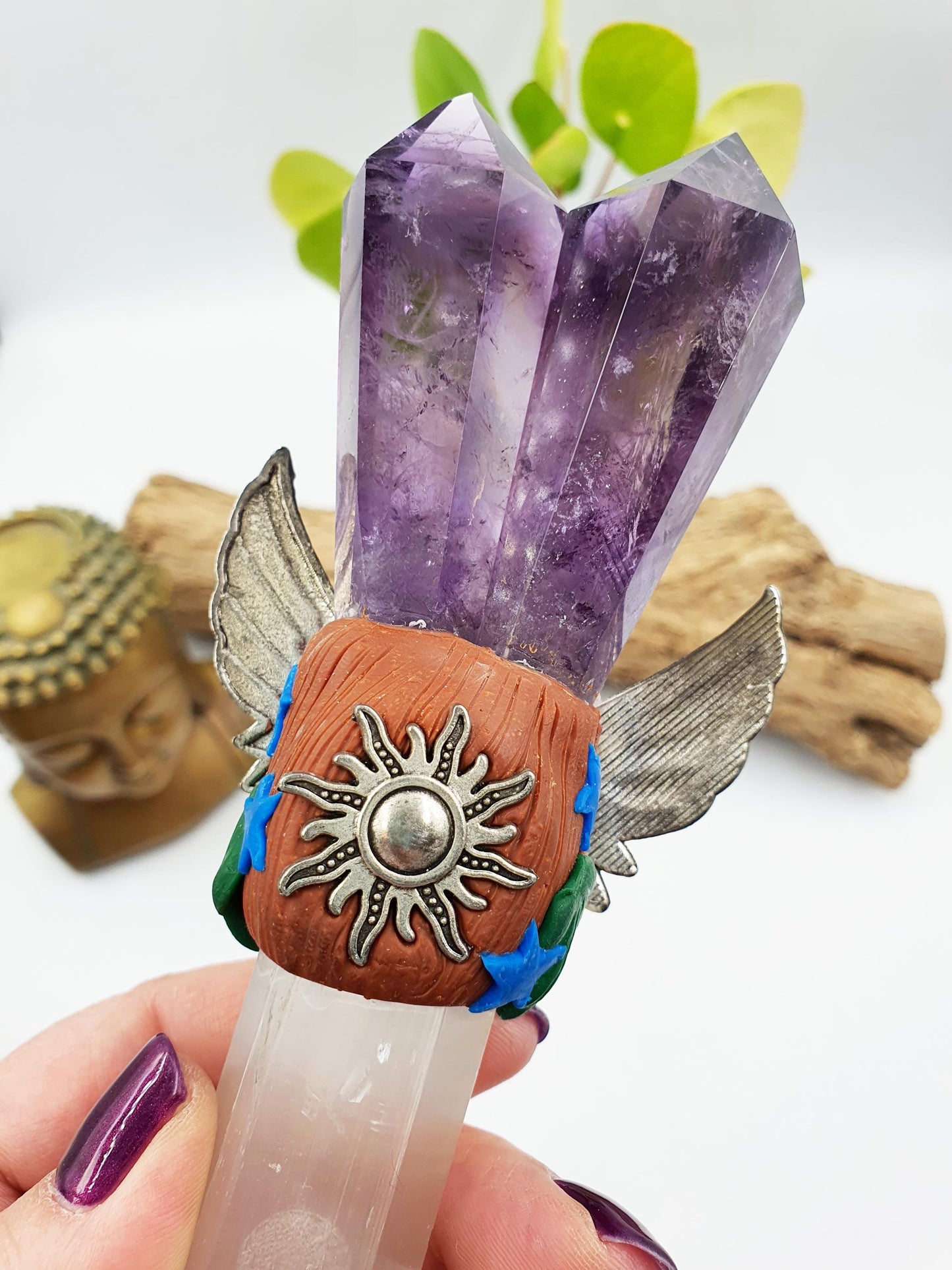 Amethyst and Selenite Crystal Wand