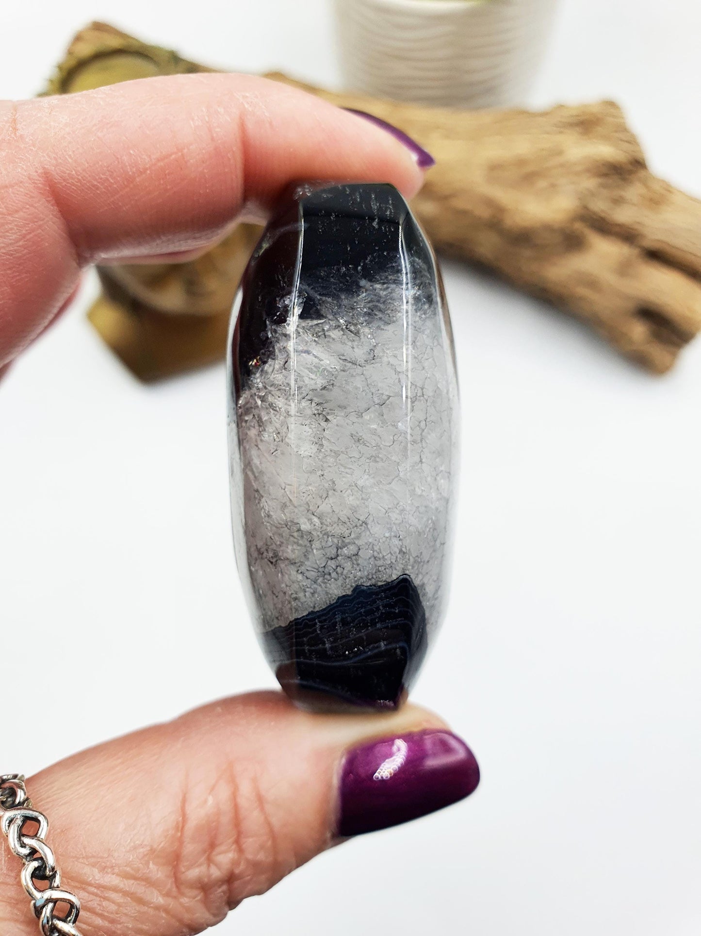 Black Banded Agate Drusy Palm