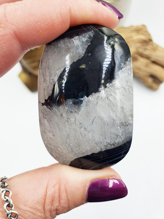 Black Banded Agate Drusy Palm