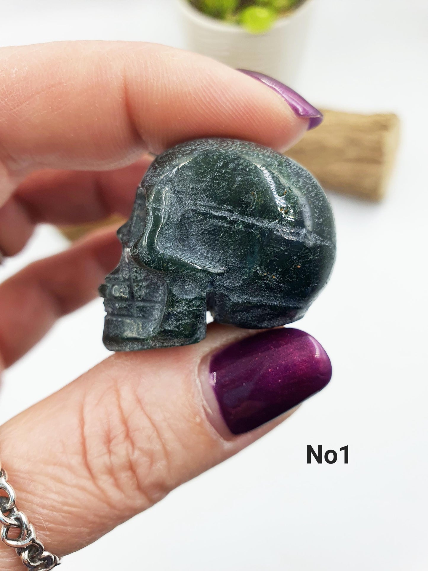 Moss Agate Crystal Skull