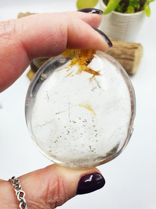 Large Clear Quartz Palm with Golden Healer