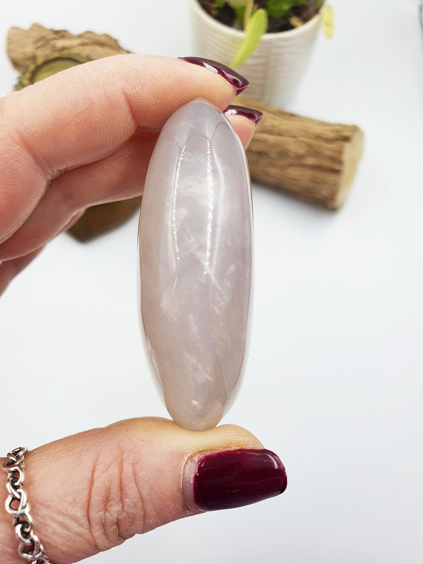 Blue Rose Quartz Palm with Rainbow Flashes