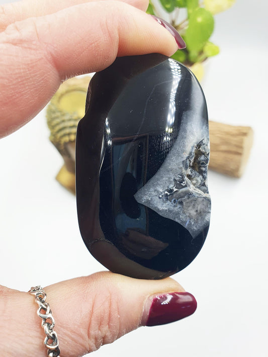 Black Banded Agate Drusy Palm