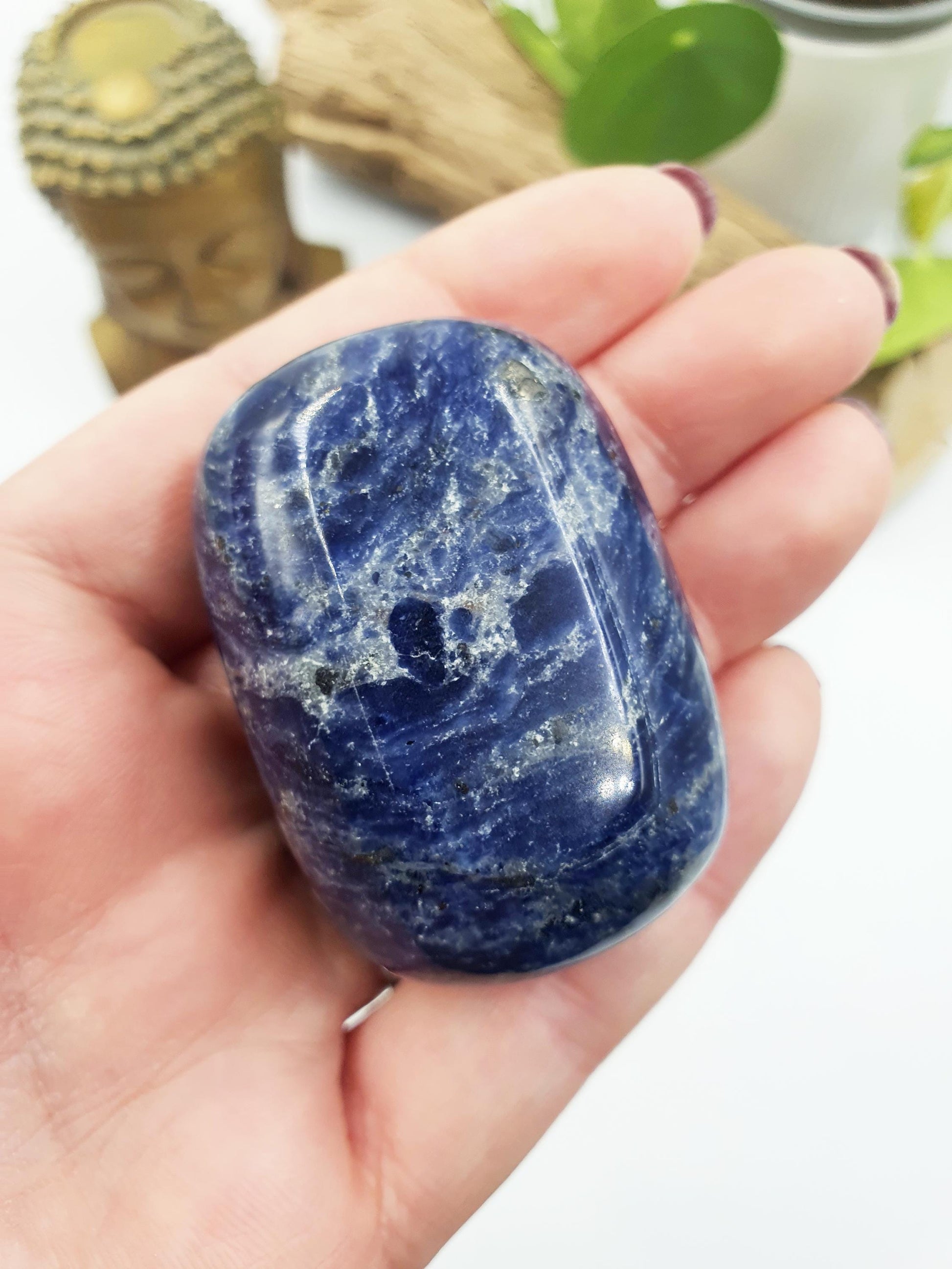 Beautiful Chunky Sodalite Palm / Sodalite Palm Stone / Pocket Crystal / Meditation Palm / Reiki Crystal Palm - 90g