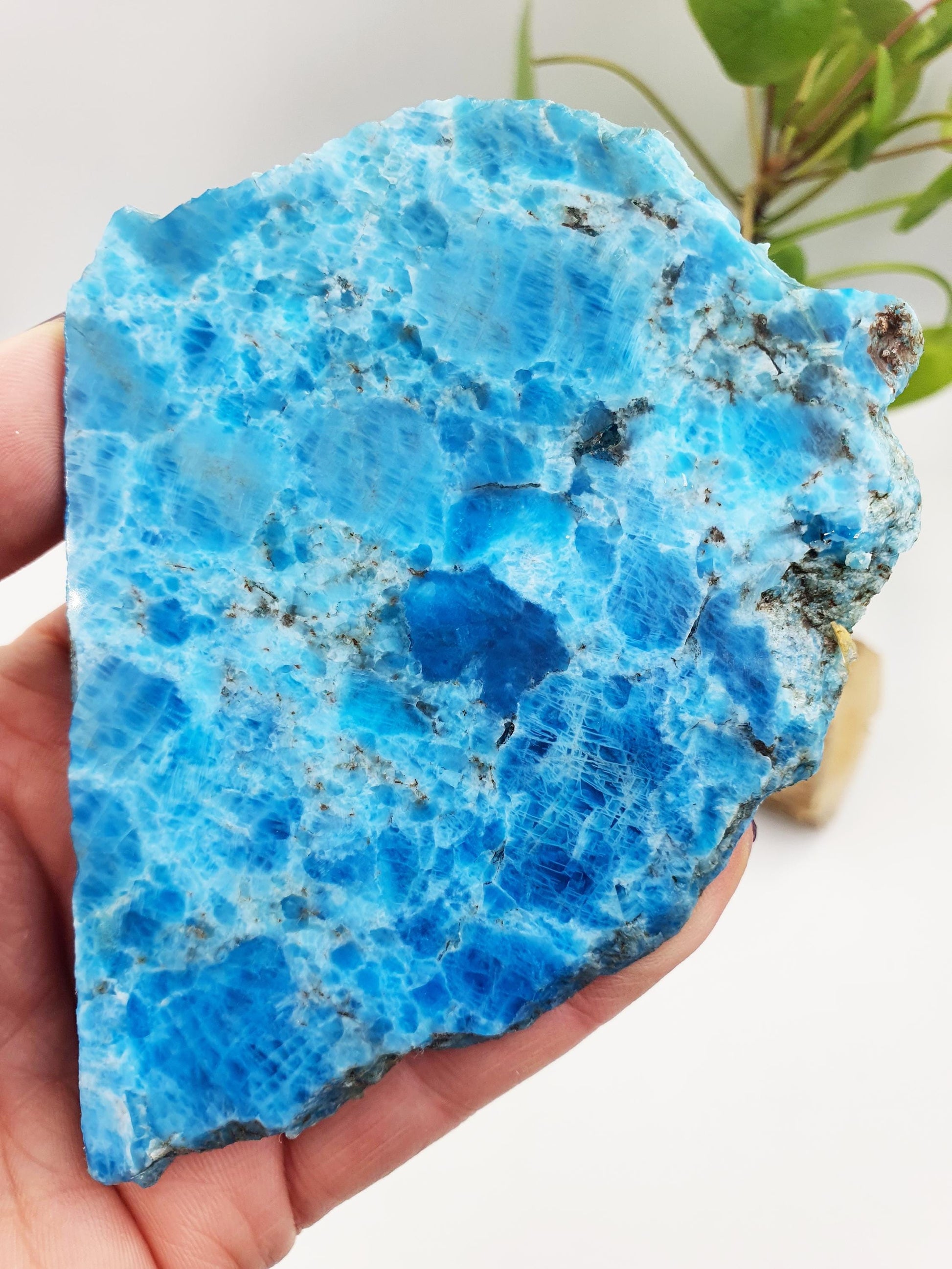 Flashy Blue Apatite Slice / Rough Blue Apatite Slab / Natural Blue Apatite / Raw and Polished Crystal Slice - 95g