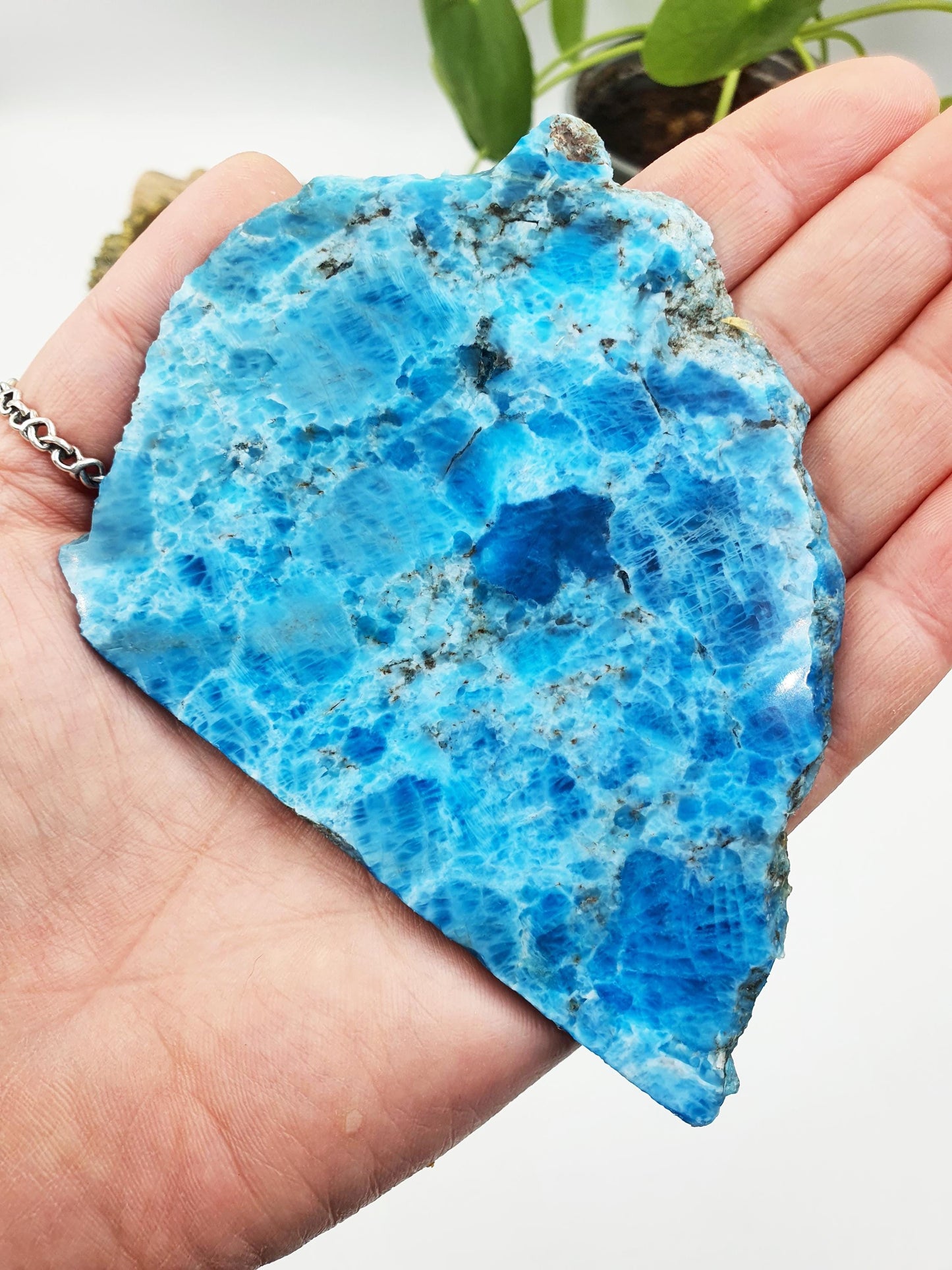 Flashy Blue Apatite Slice / Rough Blue Apatite Slab / Natural Blue Apatite / Raw and Polished Crystal Slice - 95g