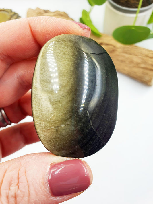 Gold Sheen Obsidian Palm / Golden Sheen Obsidian Palm Stone / Gold Obsidian Palm / Pocket Crystal / Meditation Palm - 60g