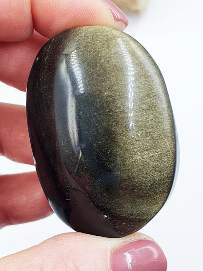 Gold Sheen Obsidian Palm / Golden Sheen Obsidian Palm Stone / Gold Obsidian Palm / Pocket Crystal / Meditation Palm - 60g