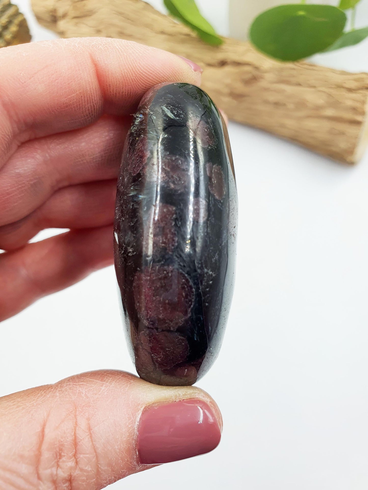 Astrophyllite and Garnet Palm / Firework Garnet Palm Stone / Meditation Palm / Reiki Crystal Palm - 130g