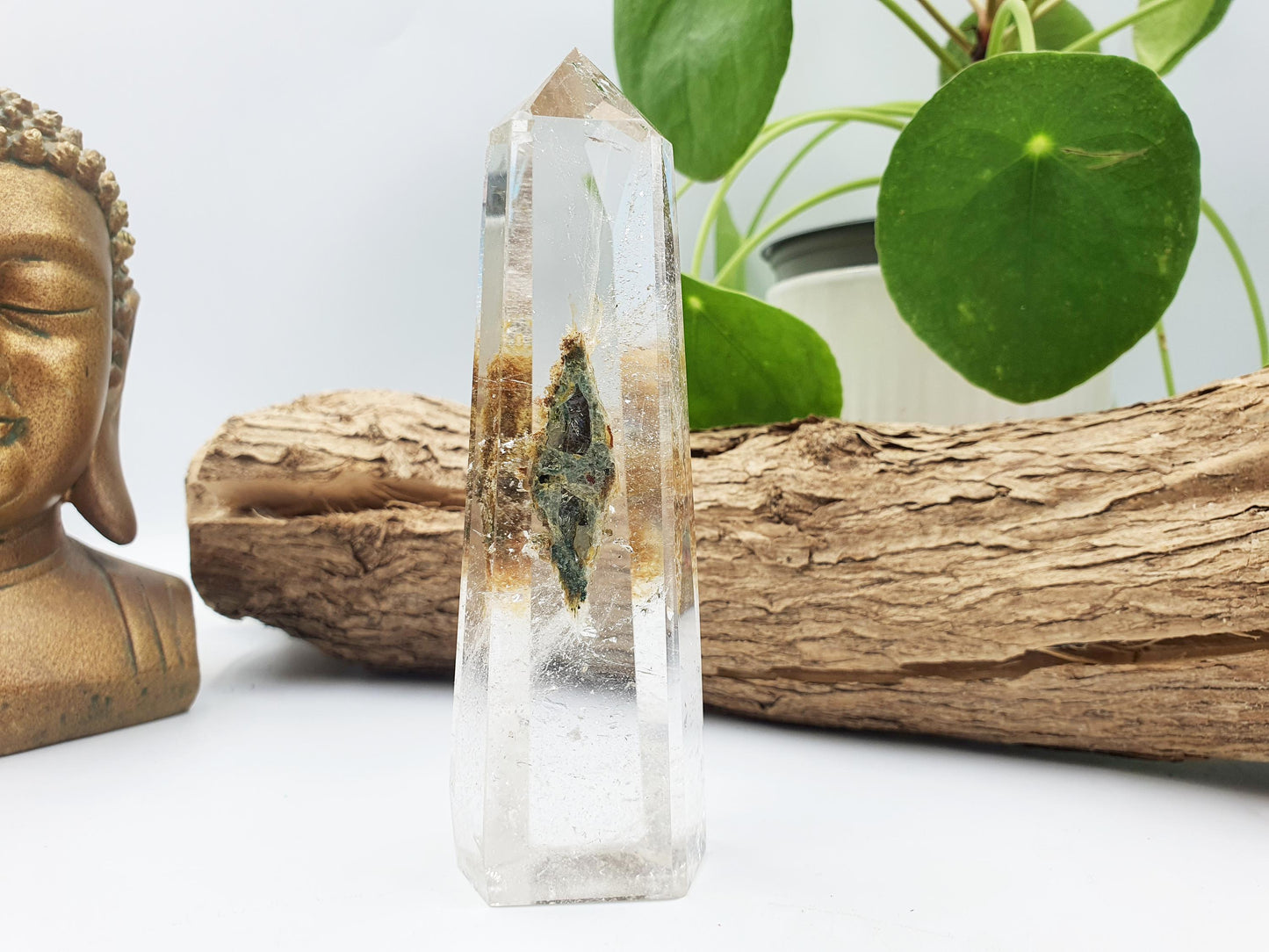 High Grade Garden Quartz Tower /Unique Lodolite Point / Garden Quartz Obelisk / Healing Tower - 195g