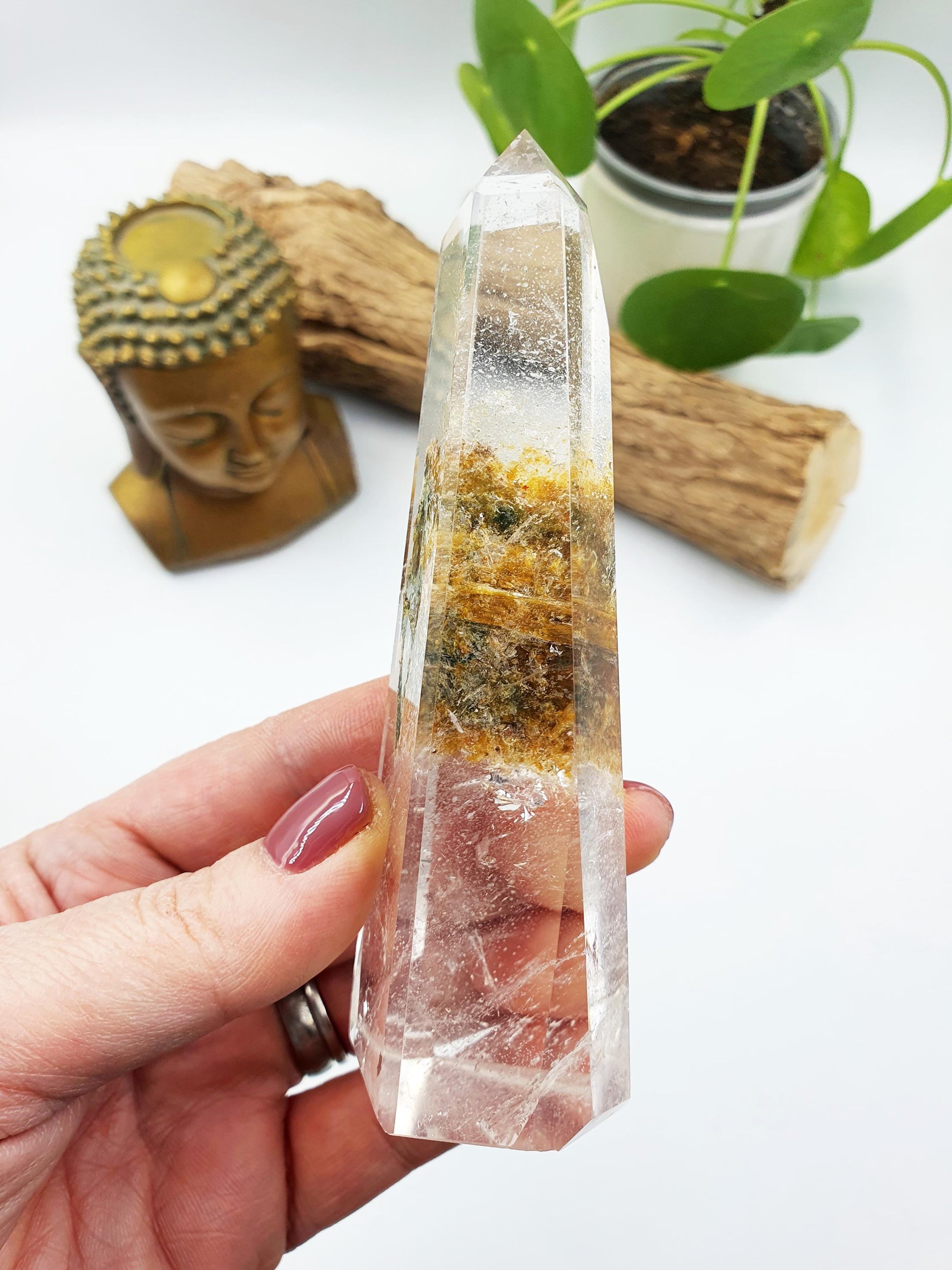 High Grade Garden Quartz Tower /Unique Lodolite Point / Garden Quartz Obelisk / Healing Tower - 195g