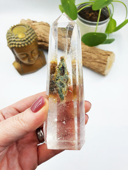 High Grade Garden Quartz Tower /Unique Lodolite Point / Garden Quartz Obelisk / Healing Tower - 195g