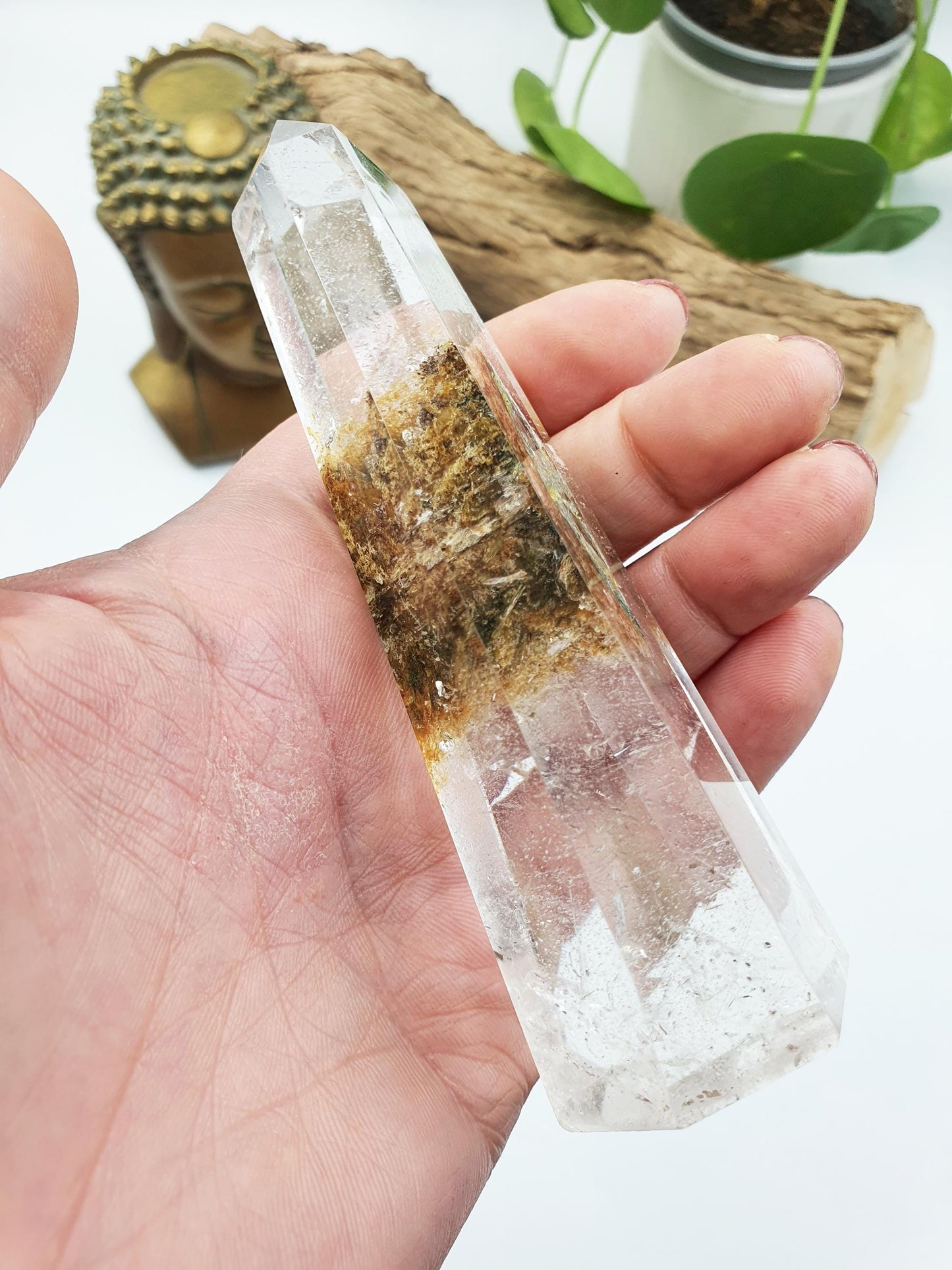 High Grade Garden Quartz Tower /Unique Lodolite Point / Garden Quartz Obelisk / Healing Tower - 195g