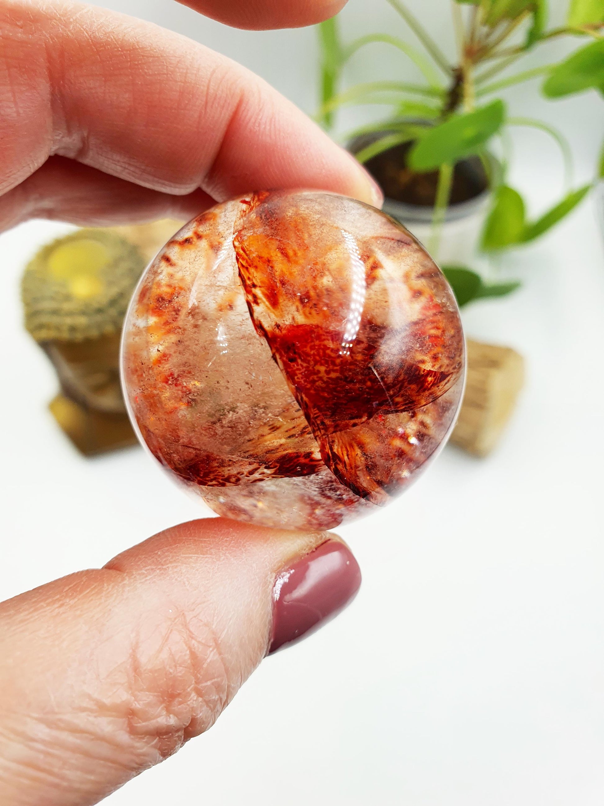 Beautiful Madagascan Fire Quartz Sphere with Rainbows / Hematoid Quartz Sphere / Fire Quartz Orb / Fire Quartz Crystal Ball - 42mm