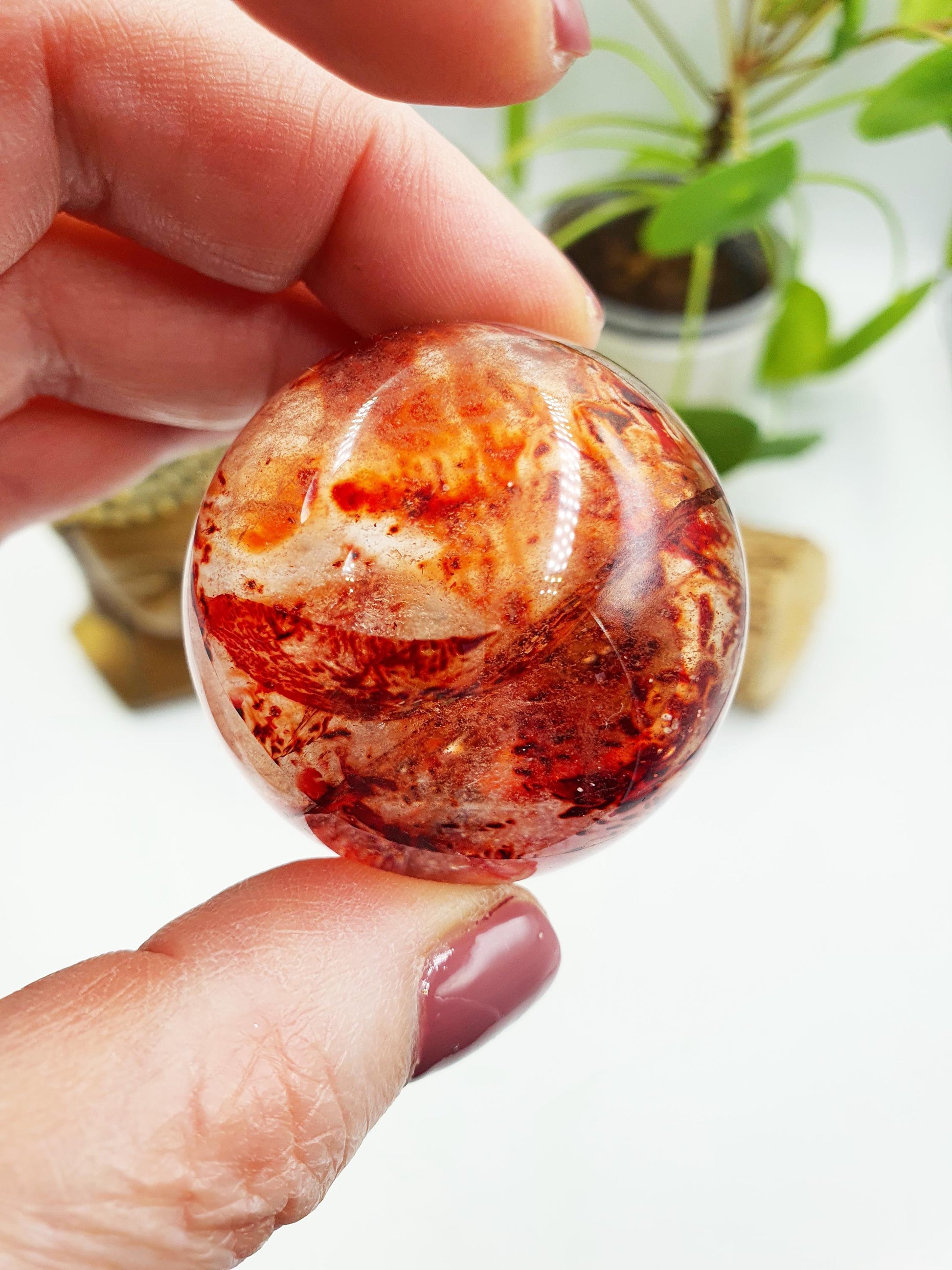 Beautiful Madagascan Fire Quartz Sphere with Rainbows / Hematoid Quartz Sphere / Fire Quartz Orb / Fire Quartz Crystal Ball - 42mm